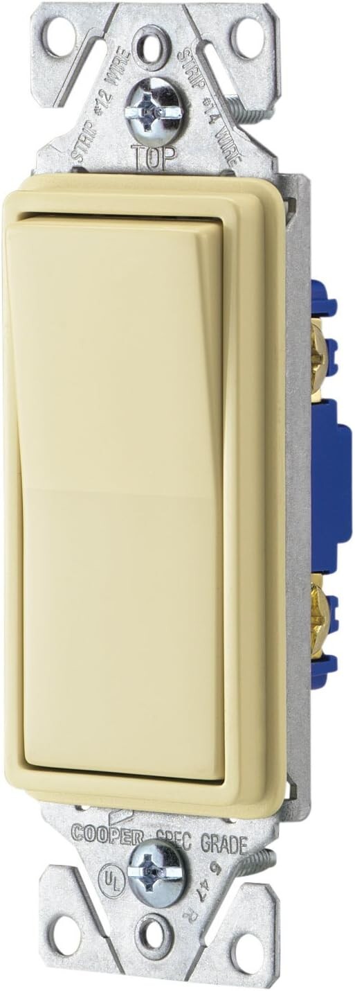 100 Cooper Decorator Rocker Light Switch 15A Single Pole 120/277V 7501A Almond
