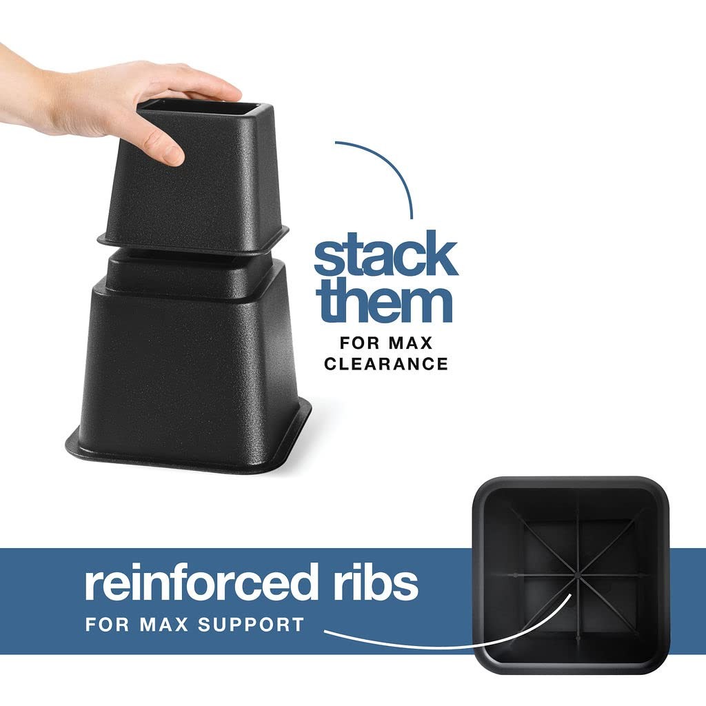 Adjustable Bed Risers - Elevation in 3, 5 or 8 Inch - Heavy Duty Stackable Fu...