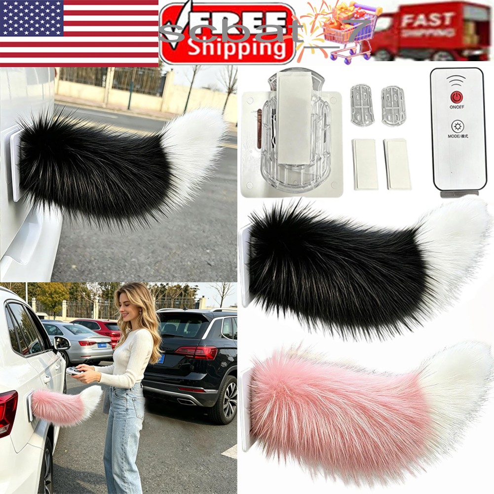 Remote & Sound Control Electric Car Tail, Fuzzy Wagging Moving Tail Car Cosplay
