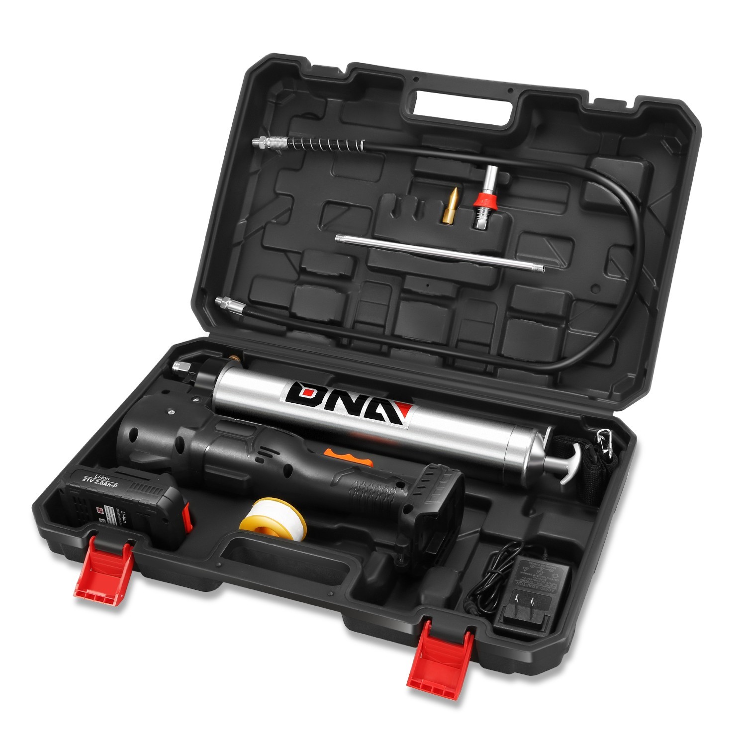 Bright LED Indicator Light Cordless Lithium Grease Gun Kit 1 Charger 21V Battery
