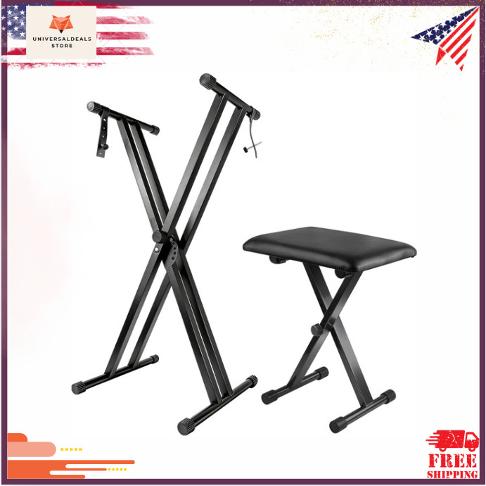 Heavy Duty Adjustable Keyboard Stand and Bench Set for 54–88 Key Piano