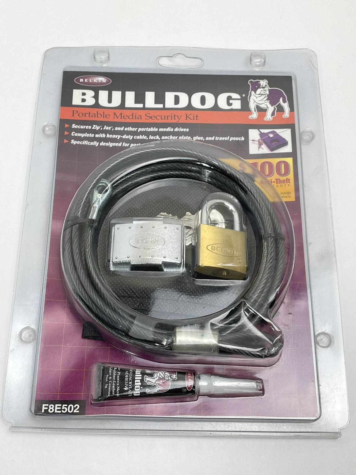 Belkin  Bulldog Portable Media Security Kit #F8E502 Cable Lock Keys Travel Pouch