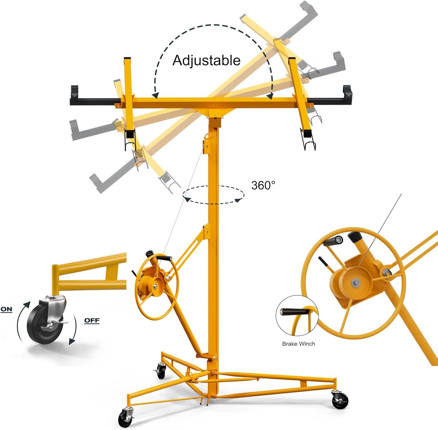11FT Drywall Lift Panel Hoist Sheetrock Plasterboard Jack Lifter Rolling Tool US