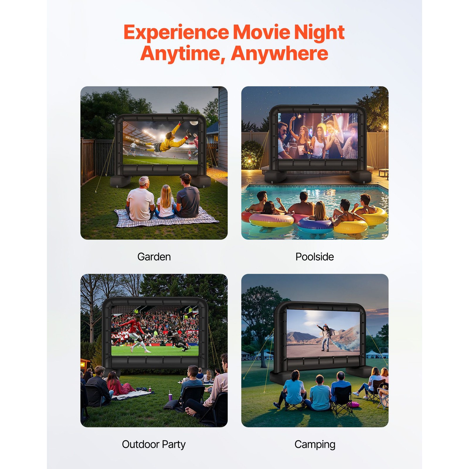 14ft Inflatable Movie Screen 16:9 600D Waterproof OxFor Ford Easy Setup