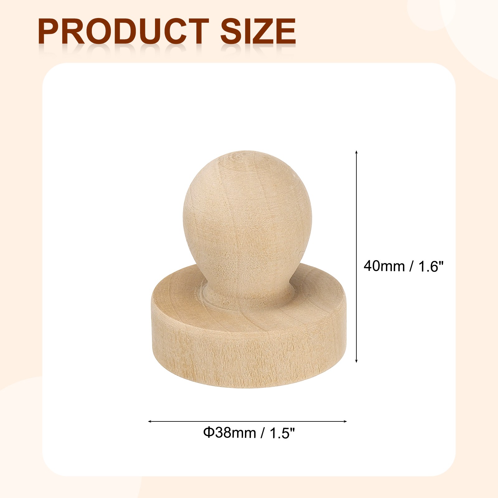 38mm Stamp Wood Round Handle, 5Pcs Wooden Knobs Stamp Mounts Drawer Pulls