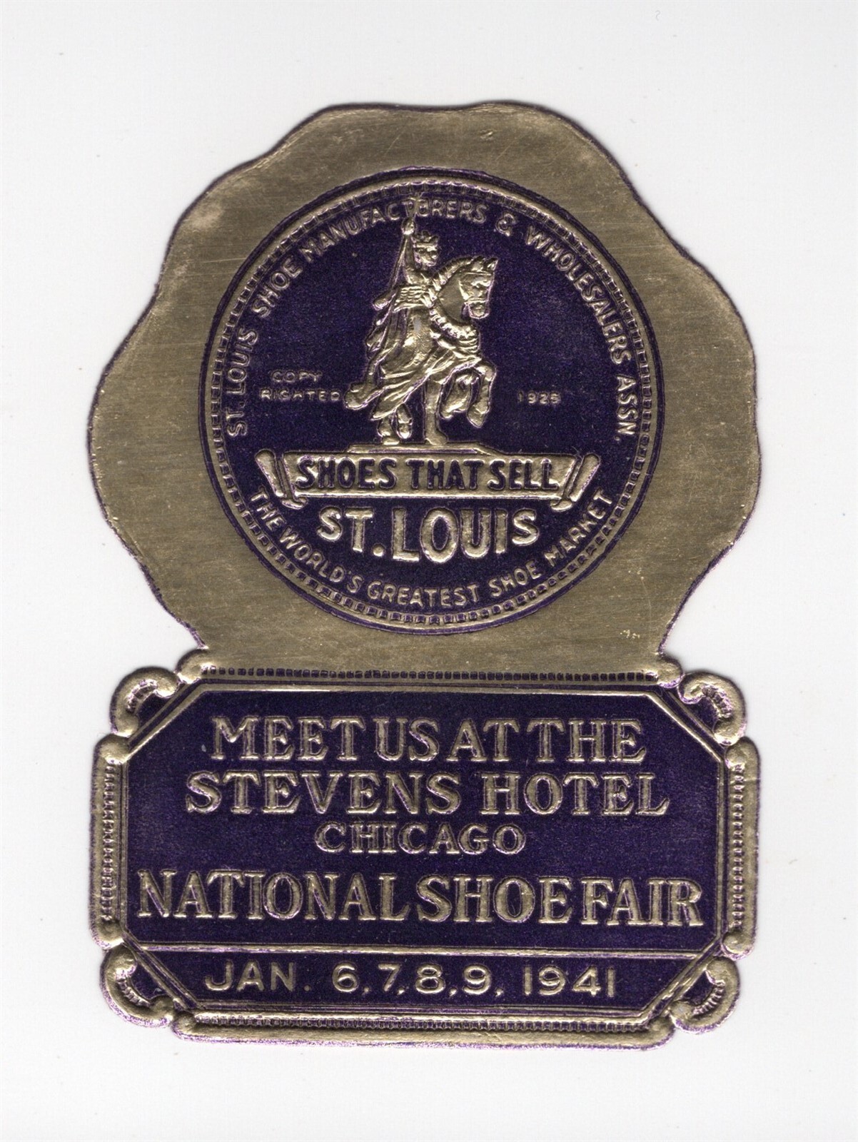 1941 NATIONAL SHOE FAIR CHICAGO POSTER STAMP ST. LOUIS SHOE MFG.