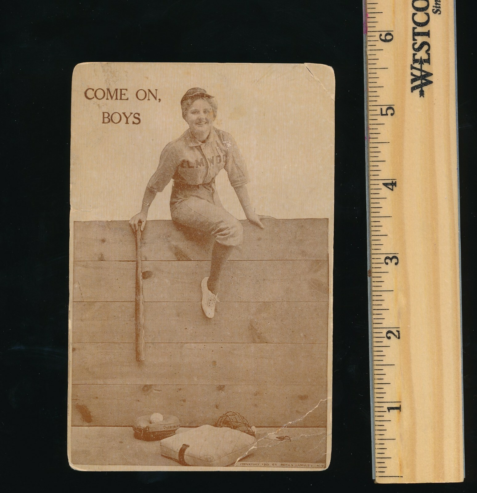 Come on Boys C. 1910 Baseball comedy unused roth & langley post card postcard