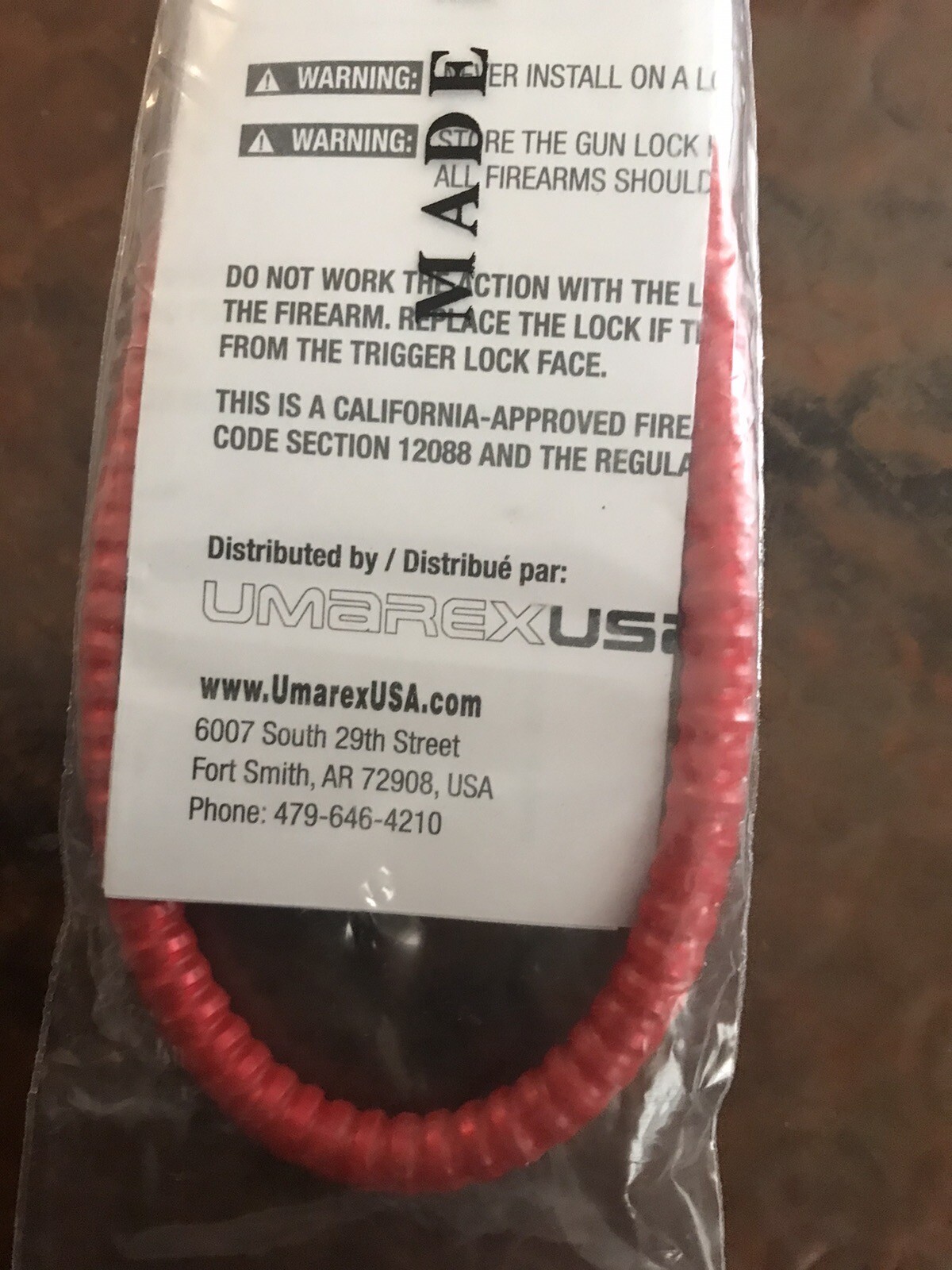 Red Gun Cable Lock 6.5" Cable 2 Keys