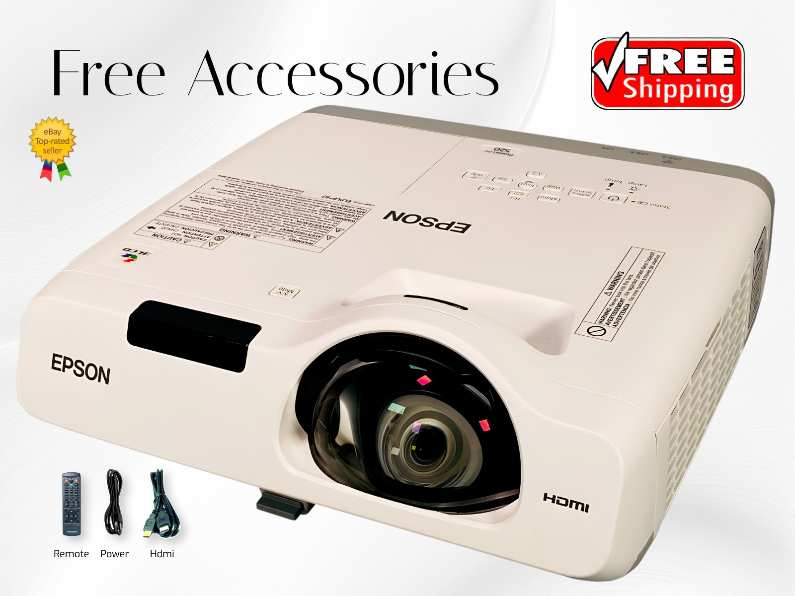 Epson PowerLite 520 3LCD Projector Short-Throw 2700 ANSI H674A HDMI w/bundle