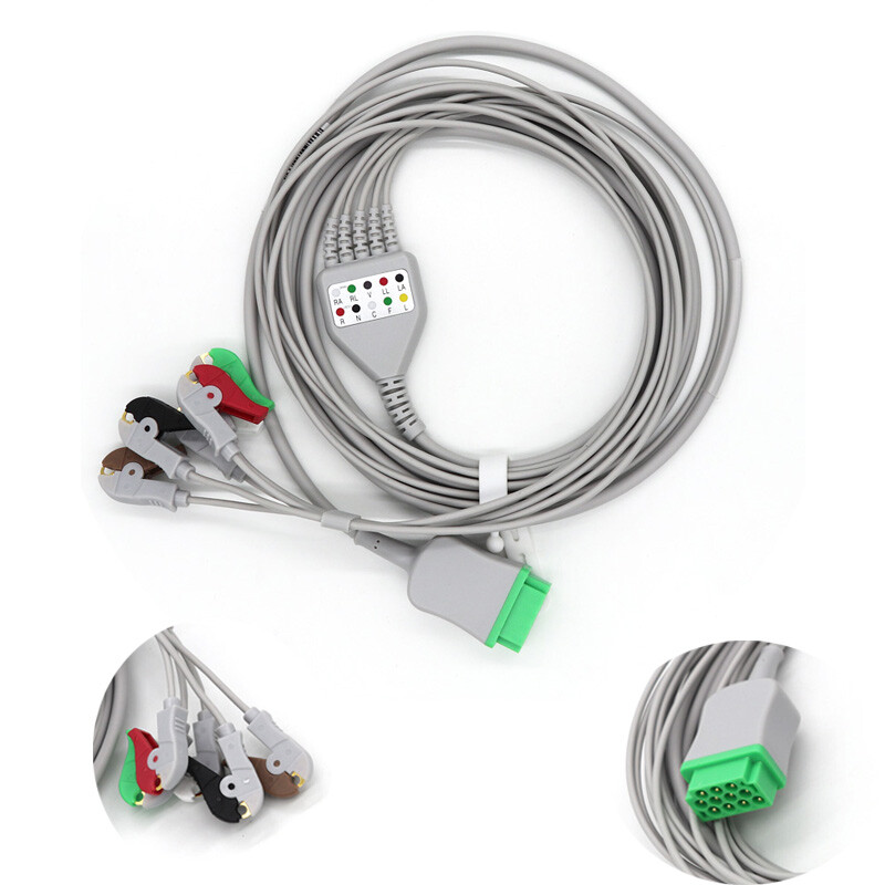 Compatible GE-Medical Marqutte One-Piece 11pins 5-Leads ECG/EKG Cable Clamp Type