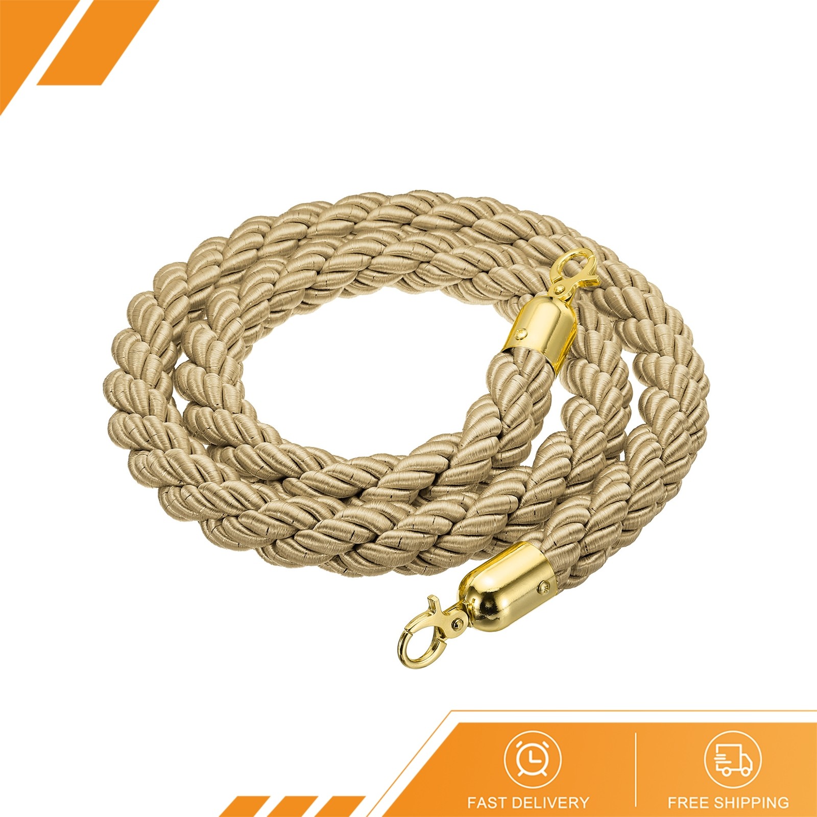 Stanchion Rope 5Ft Barrier Rope Twisted Post Golden Hook Champagne Gold Rope