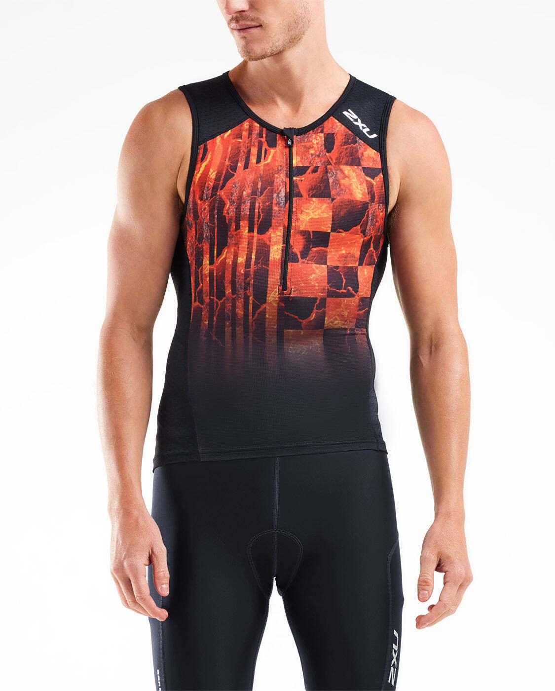 New 2XU Men Perform Front Zip Tri Singlet Small Triathlon Top Race Train MT5530a
