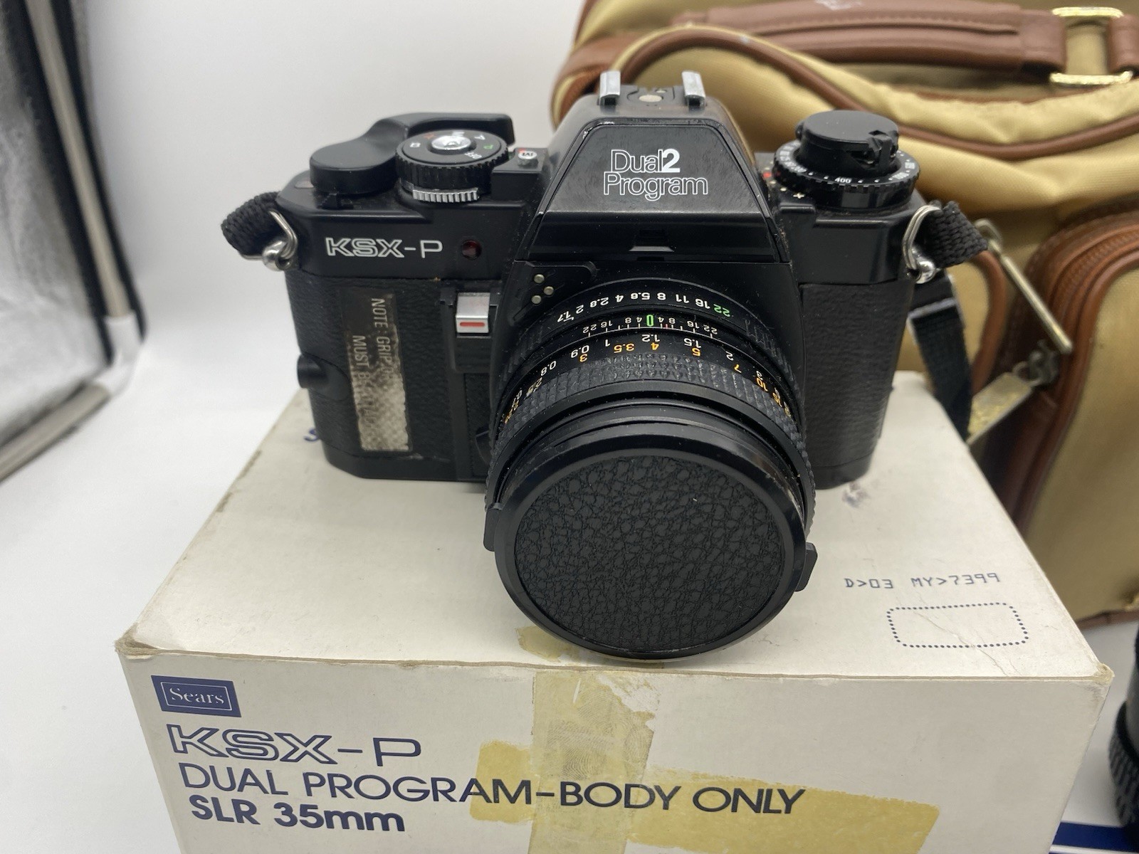 VINTAGE Sears KSX 35mm SLR Camera 2 Lens, 1 Flash, Bag Untested Orig Box Manuals
