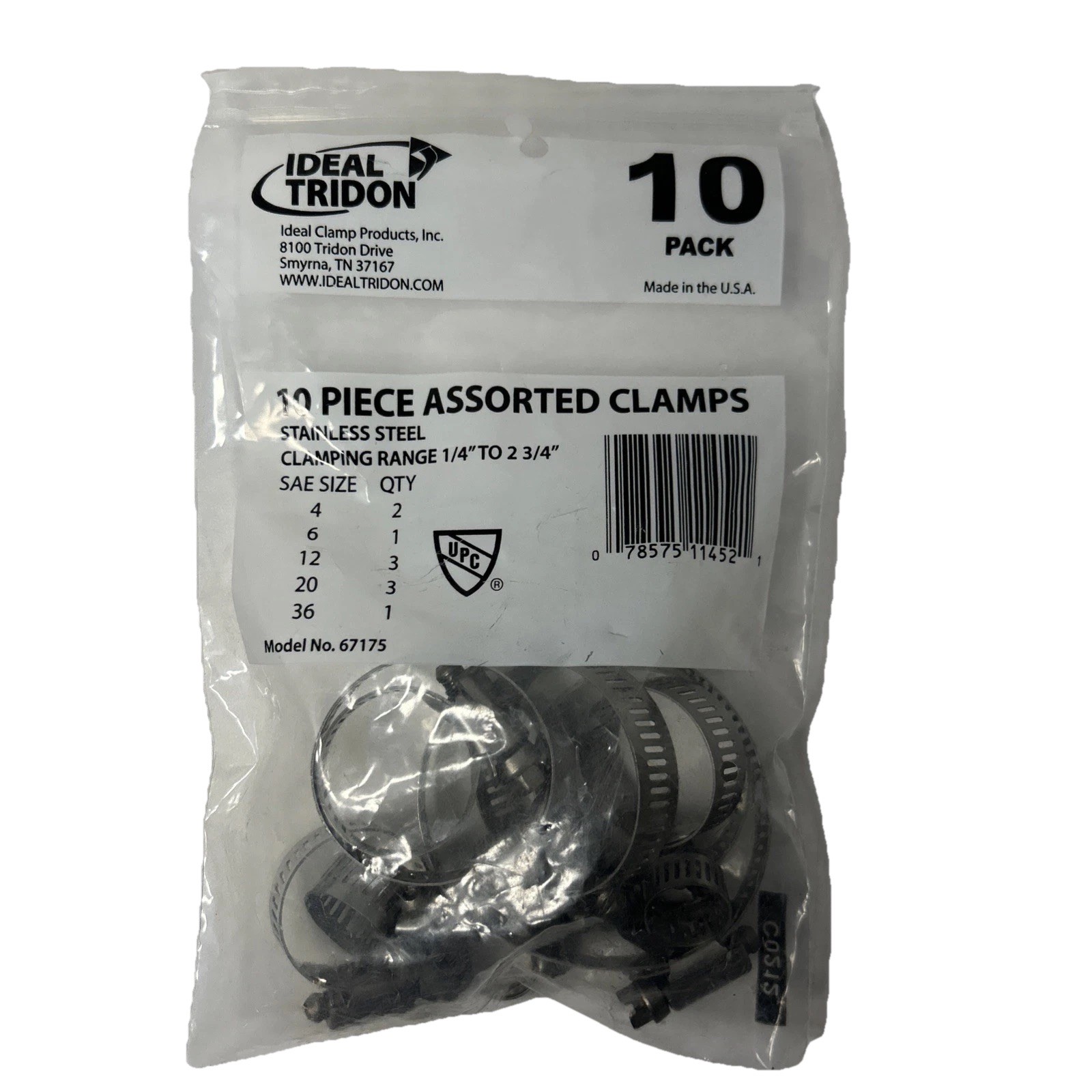 Ideal Tridon Clamp Assortment,Stainless Steel,Pk10 Model No. 67175  NEW