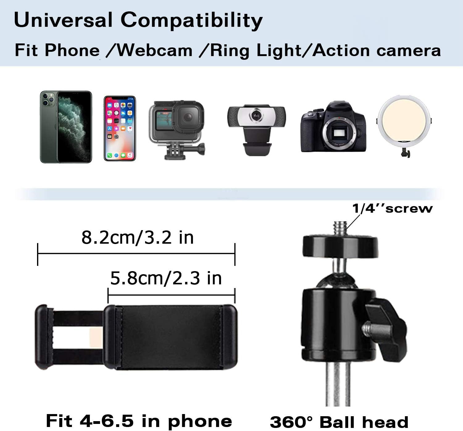Overhead Tripod Mount for Camera Webcam Ring Light, over Head Articulating Arm w