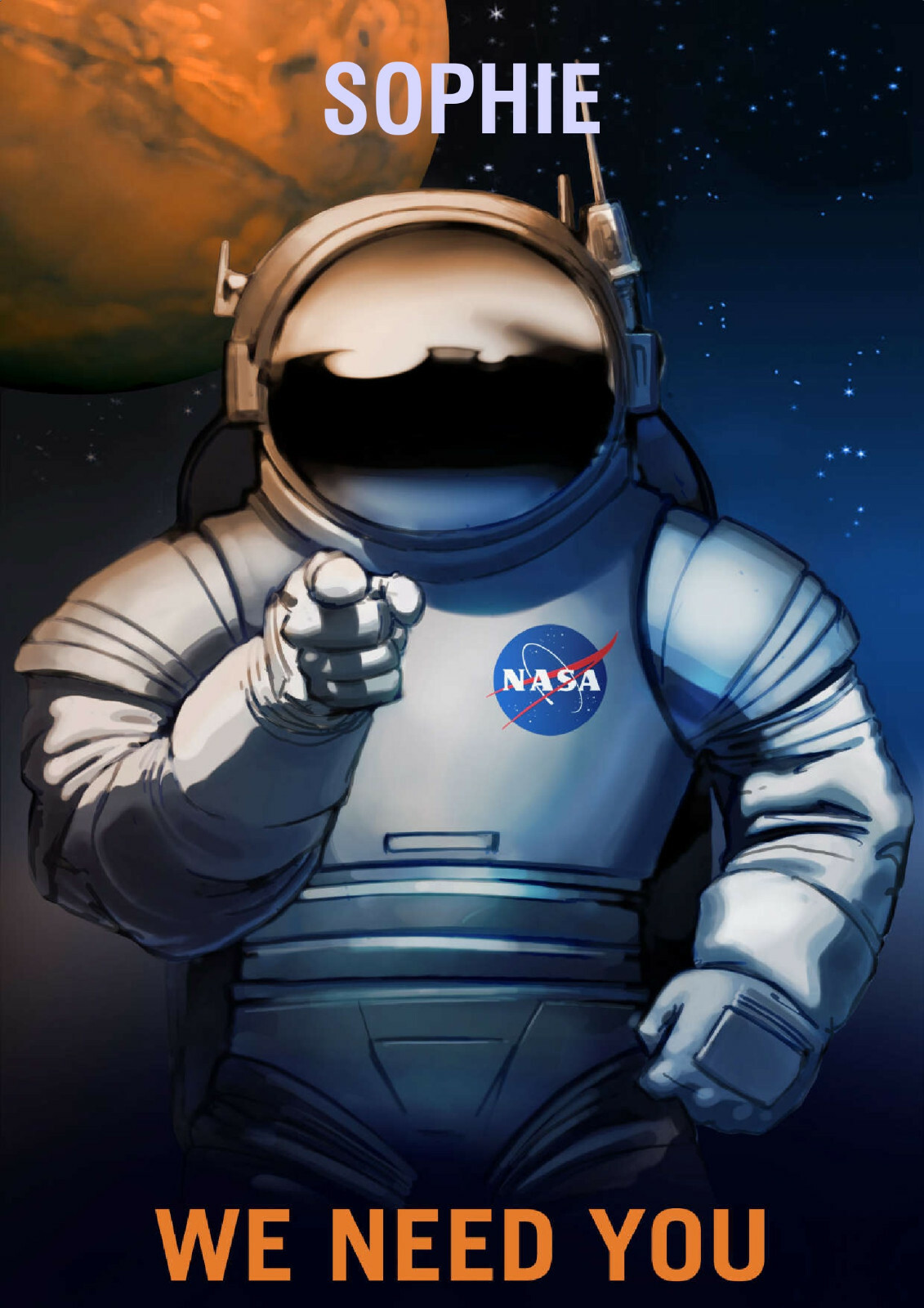 Personalised Space Poster - Mars Recruitment - We Need You - NASA - A4 Gift Art