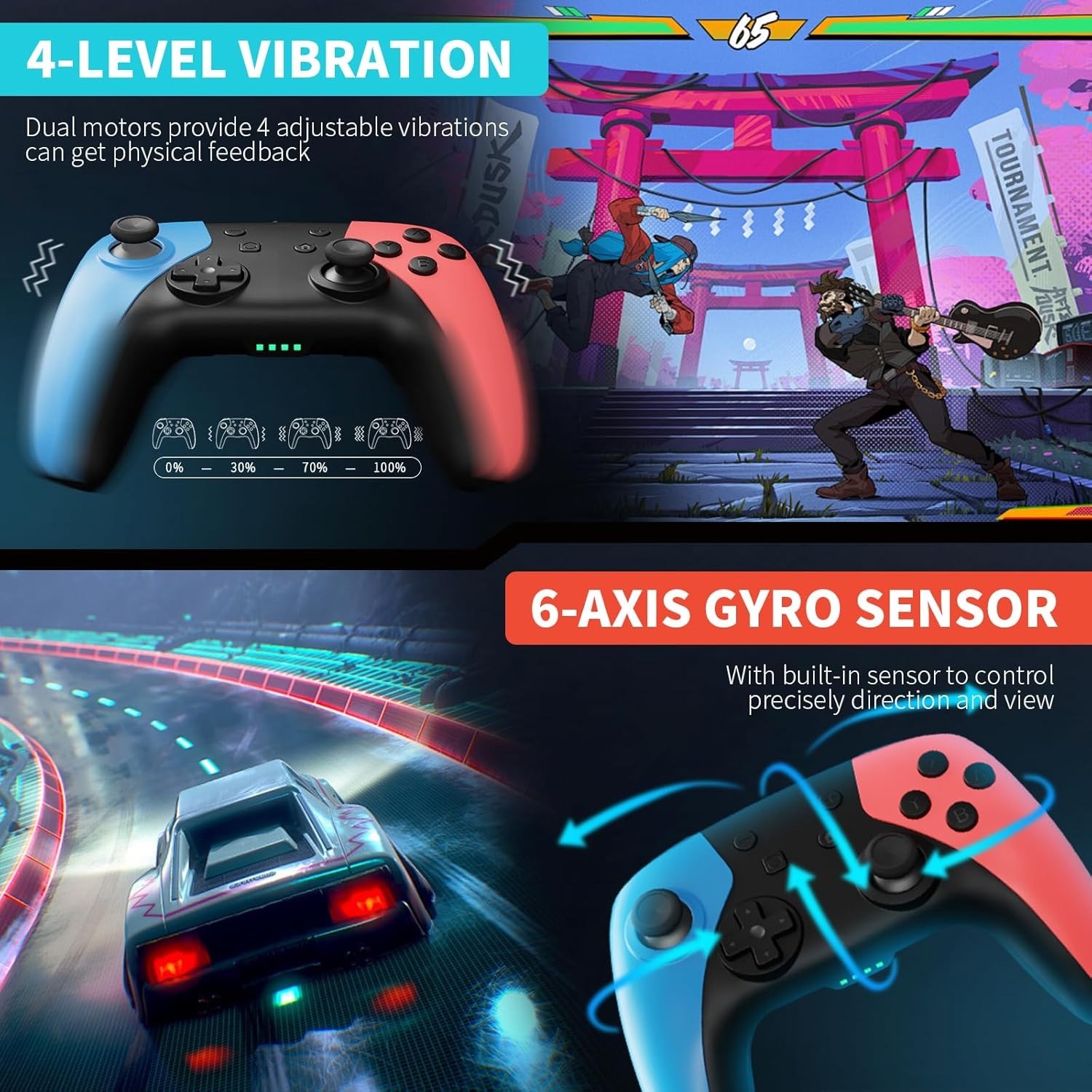 2 Packs Wireless Controller for Nintendo Switch/Lite/OLED (Red+Blue)
