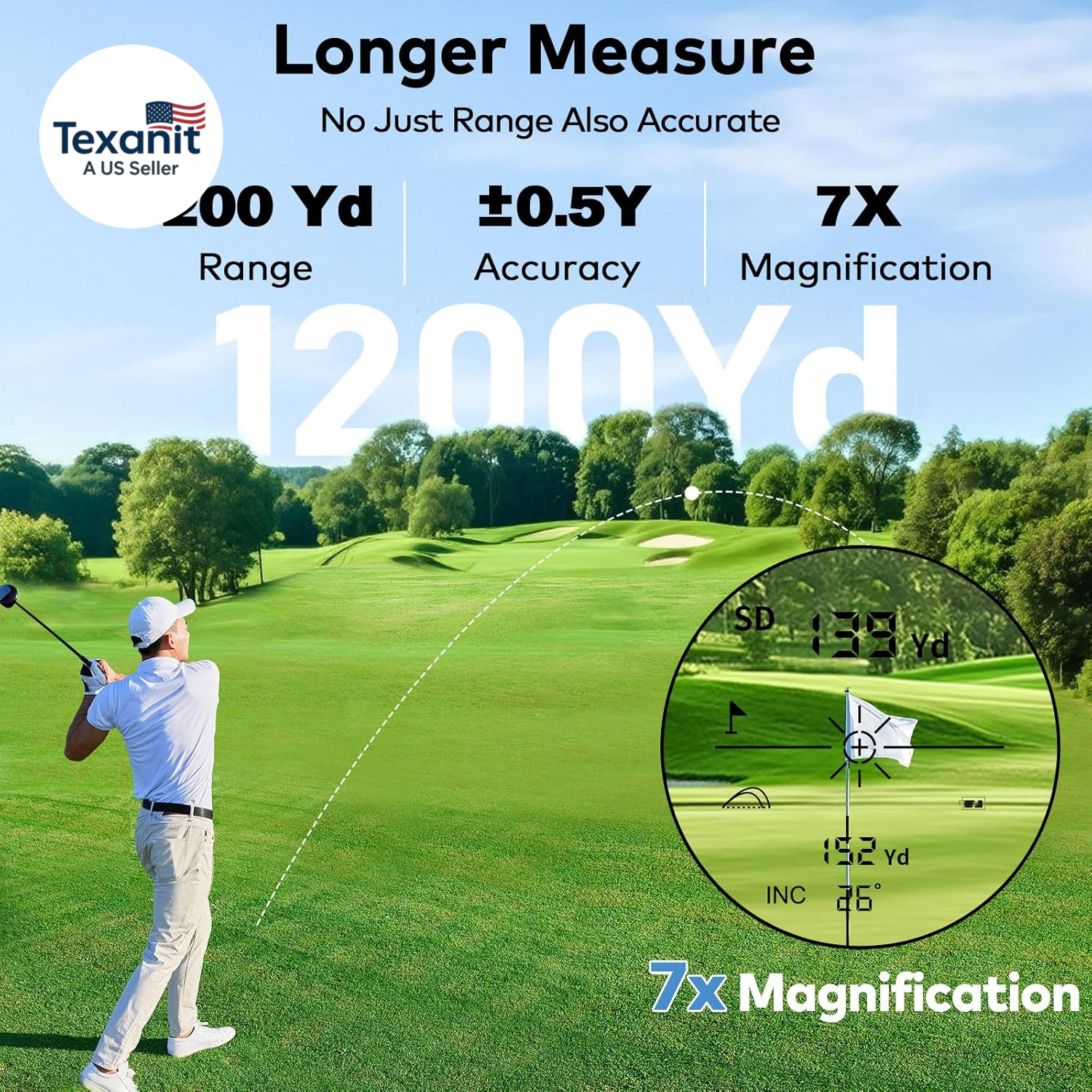 1200Yards Range Finder Golf with Slope, 7X Magnification Range Finder, Lightweig