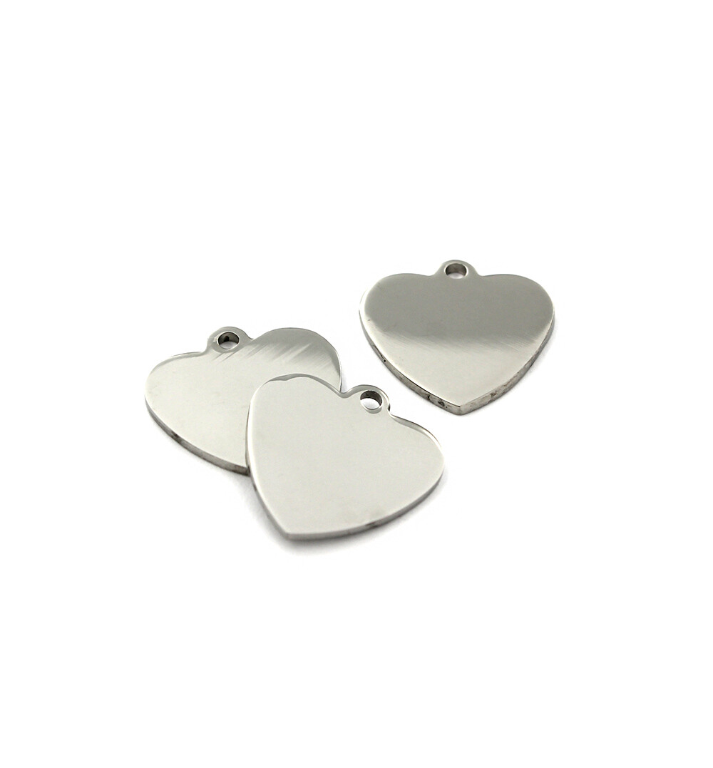 2 Stainless Steel Heart Pendants - Silver Tone Blank Stamping Tags - FD737