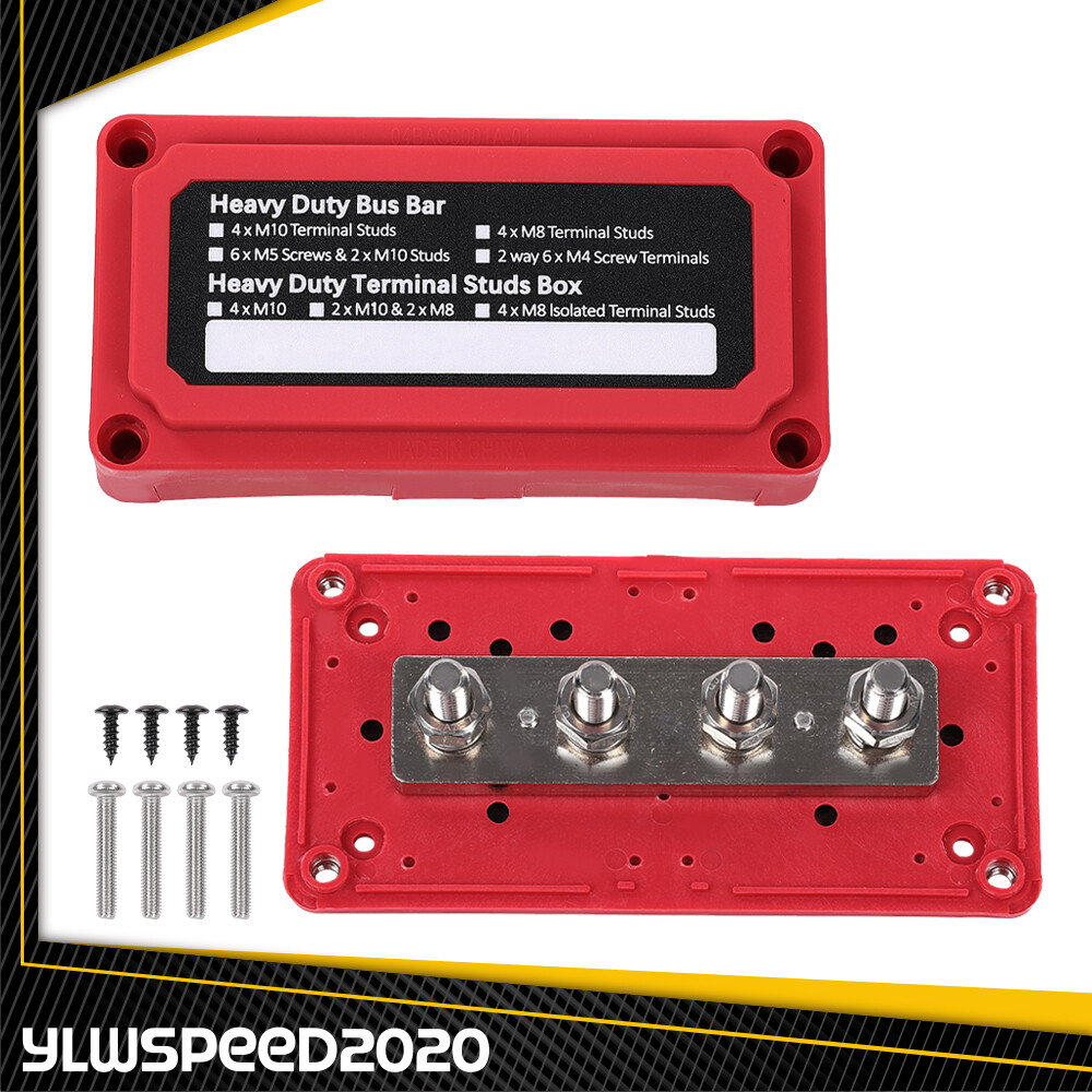 Heavy Duty 4 Way Bus Bar/Power Distribution Box Terminal Studs 300A 48V DC Red