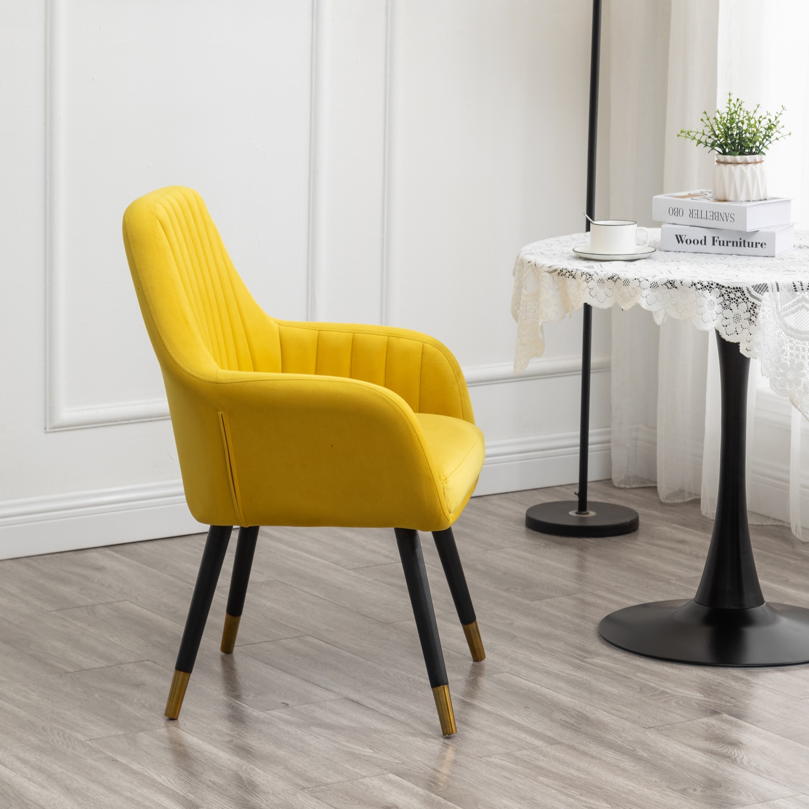 Contemporary Yellow Velvet Accent Chair, Modern Upholstered Lounge Chair