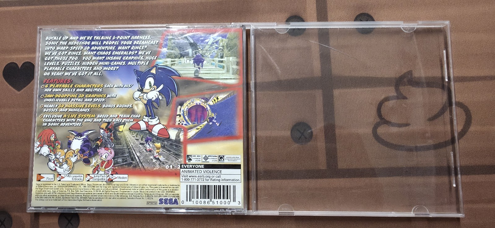 Sonic Adventure Dreamcast AUTHENTIC Back Cover