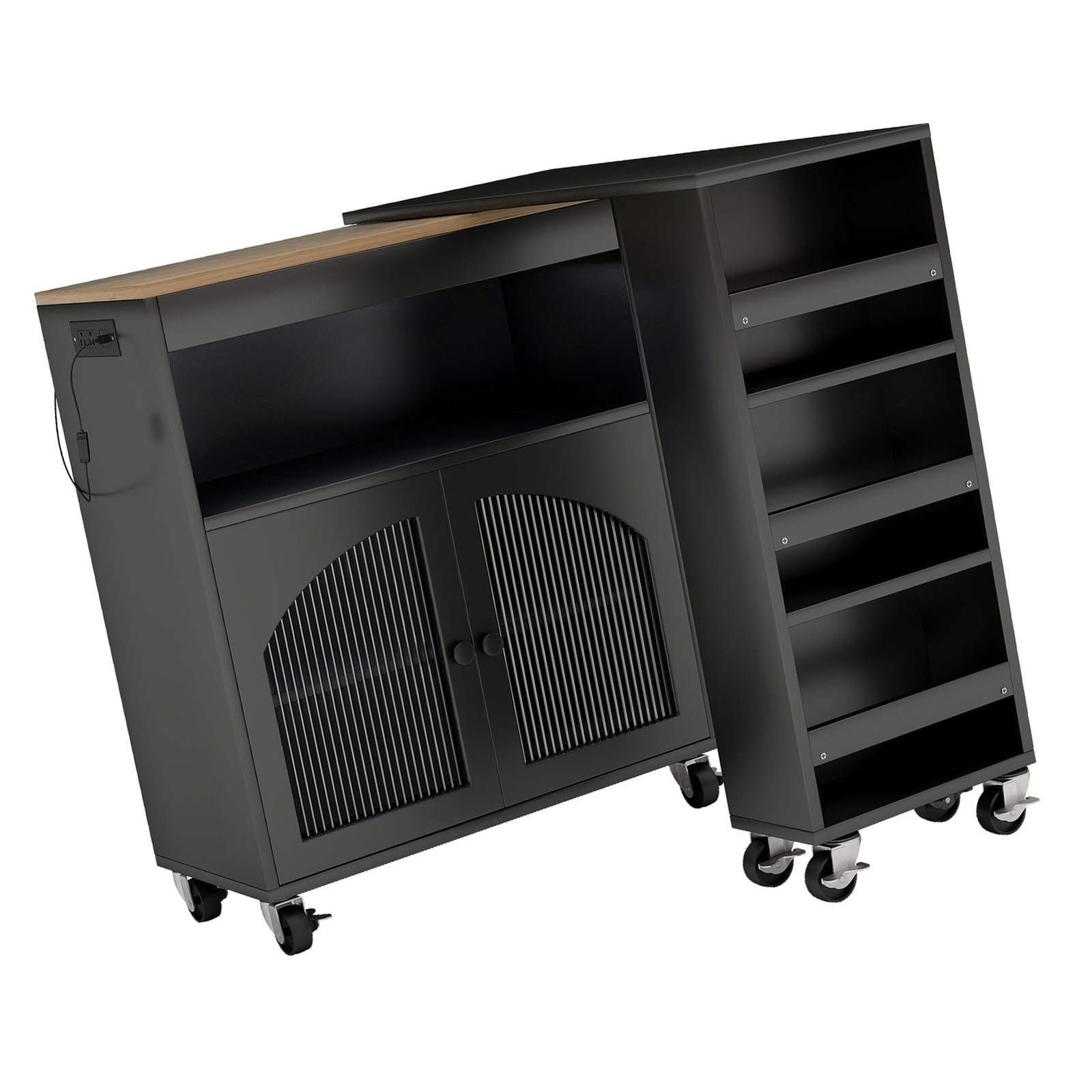 Rolling Kitchen Island Table With LED Light Power Outlets For Kitchen SSNI