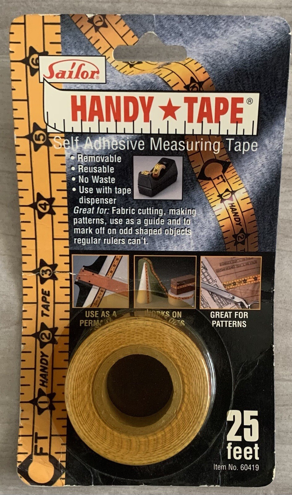 Vtg Sailor Handy Tape Self Adhesive Measuring Tape #60419 25 Feet x 3/4"