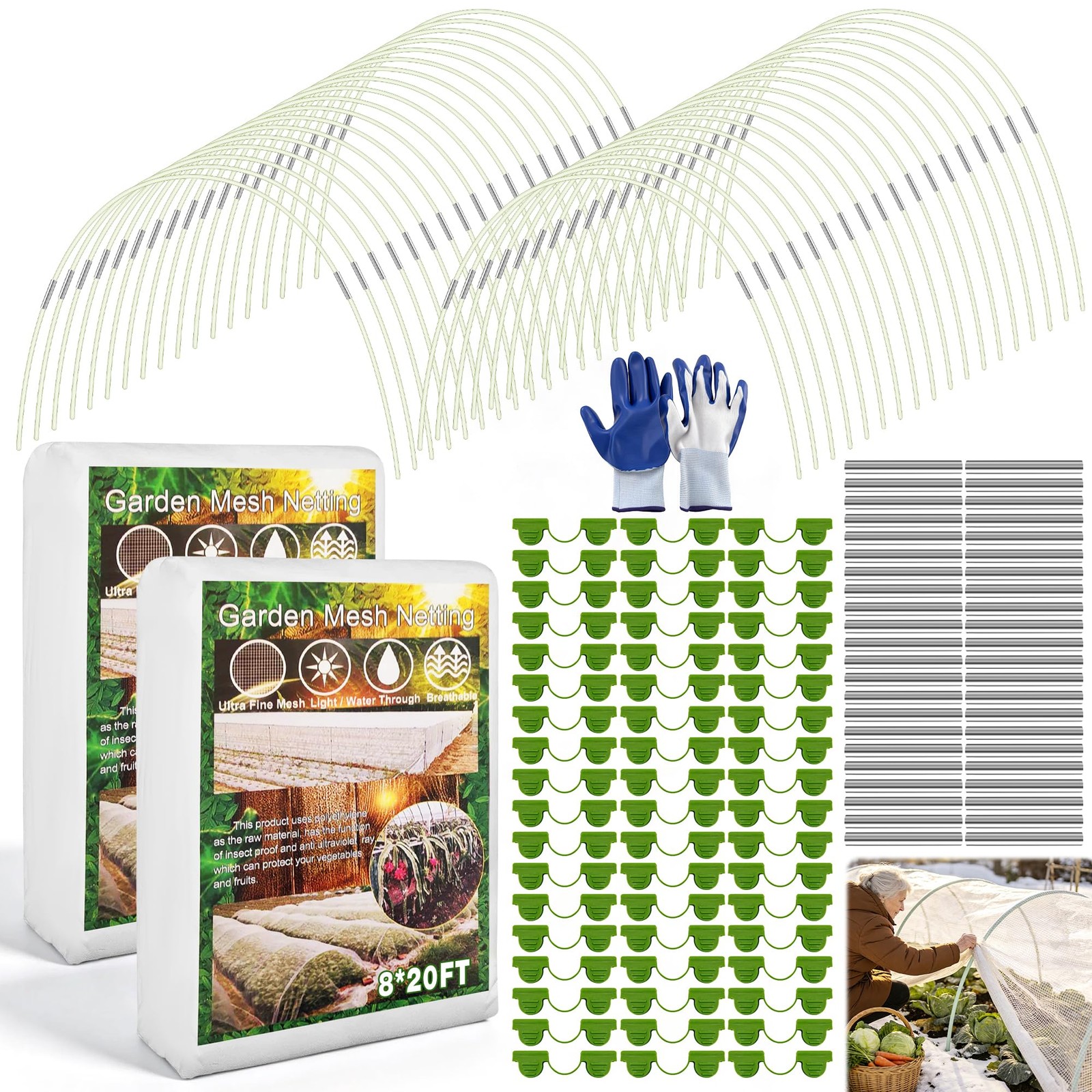Garden Mesh Netting Kit, 2 Pieces 8x20FT Netting, 100 White 8*20ft