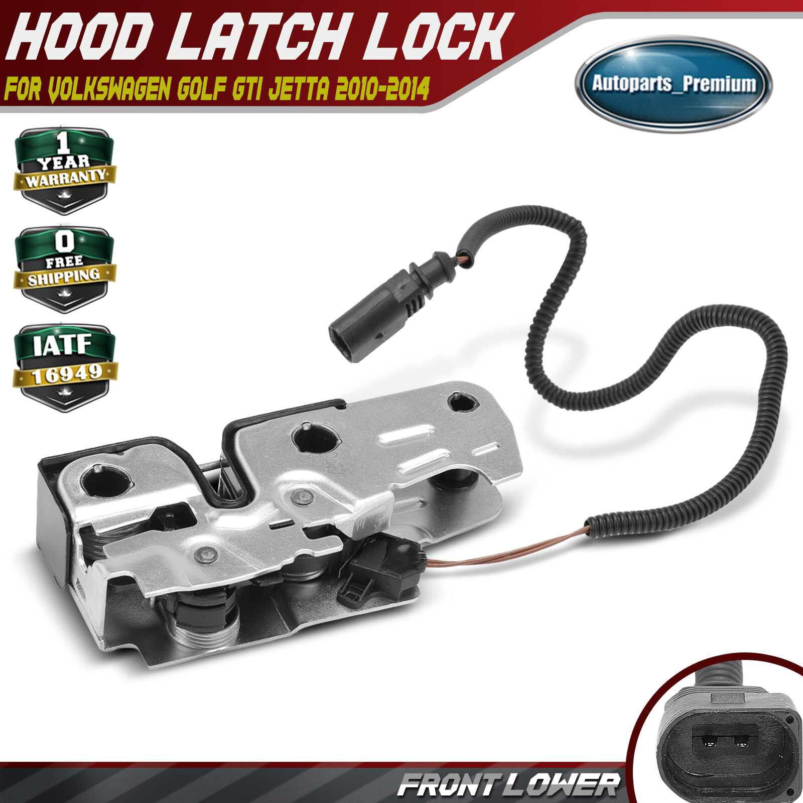 Front Lower Hood Latch Lock for Volkswagen Golf GTI Jetta 2010-2014 with 2-Pin