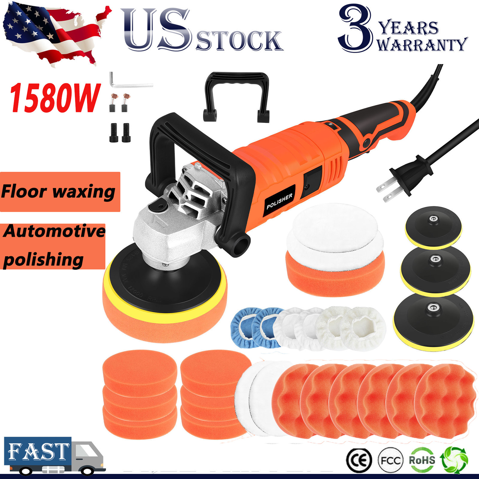 Car Buffer Polisher Waxer 7-Speed Rotary 6" + 7" Backing Plate Polishing Machine