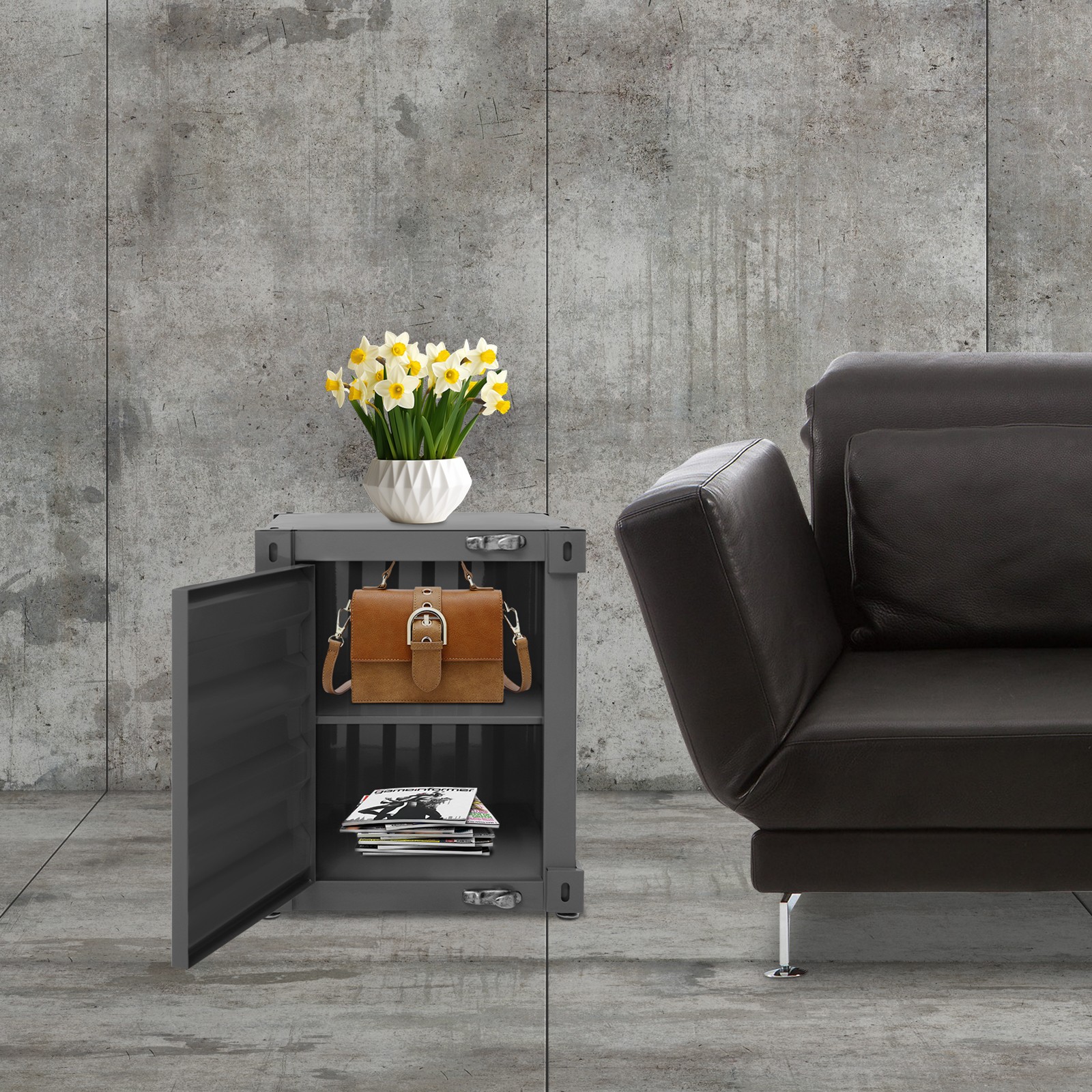 15.7*15.7*19.7in Iron Black& Silver Container Cabinet Rectangle Bedside Table