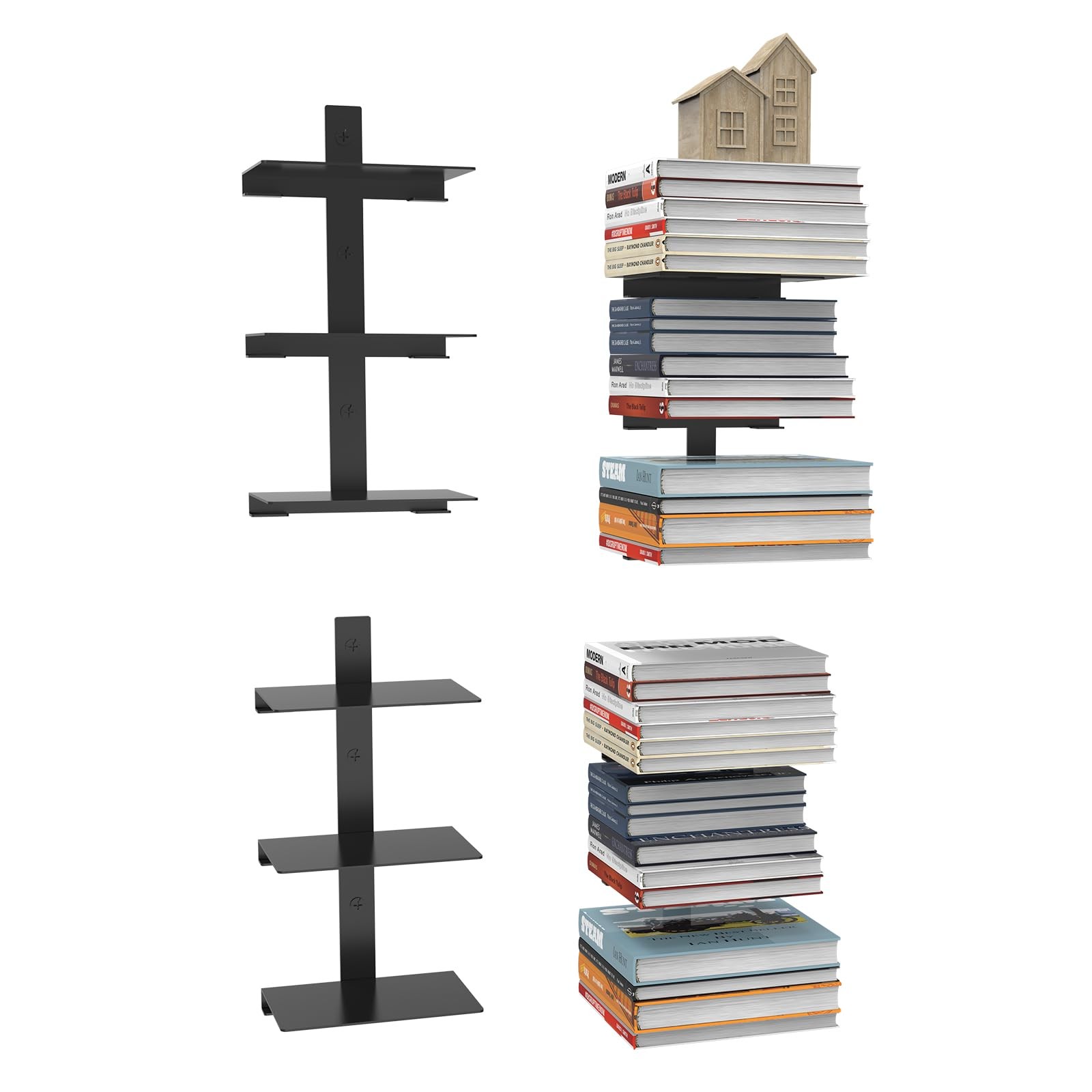 Floating Book Shelves for Wall, 6 Tier Invisible Floating Bookshelf, Heavy Du...