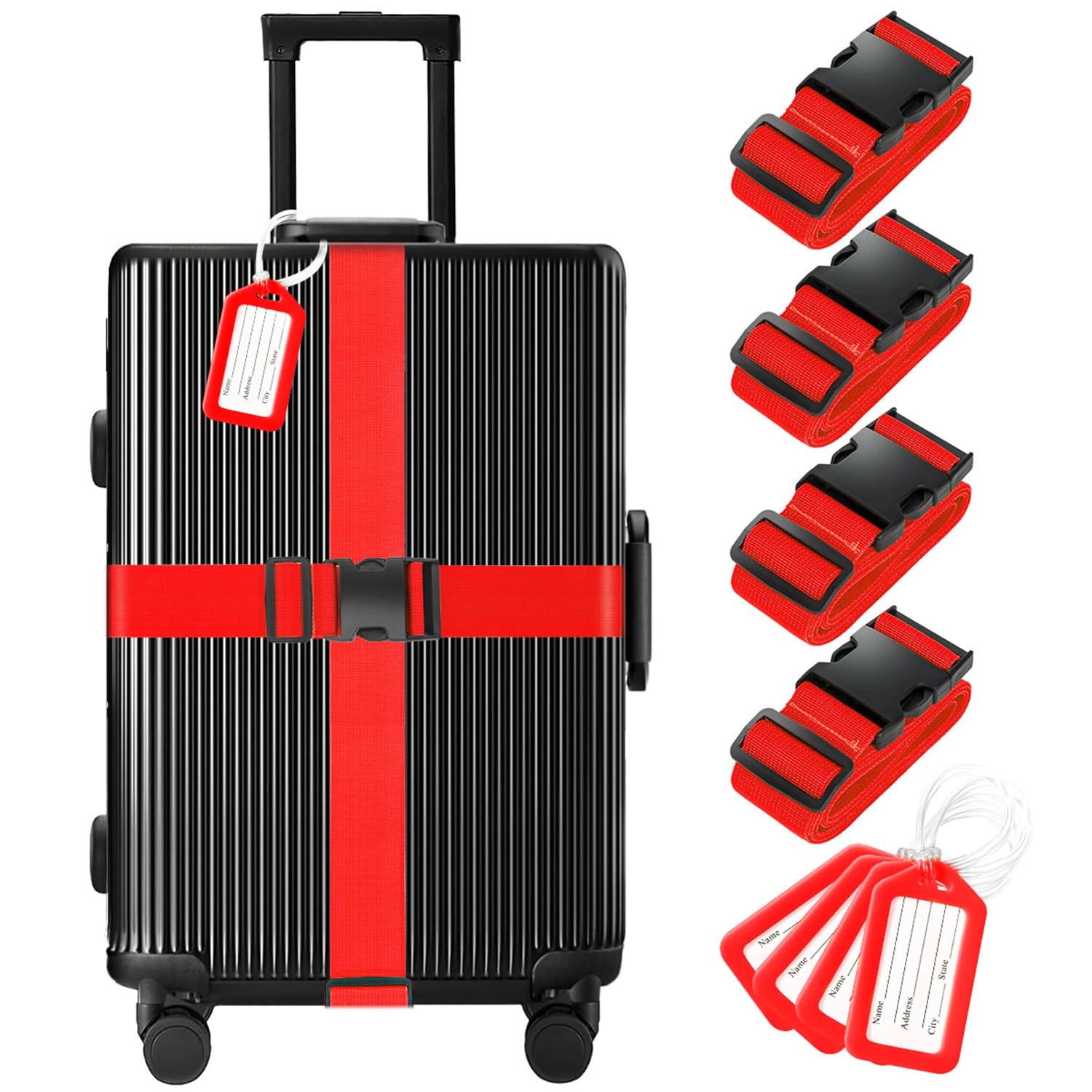 8 Pack Luggage Straps and Tags Set 4 Straps, 4 Tags, Luggage Straps for Suitc...
