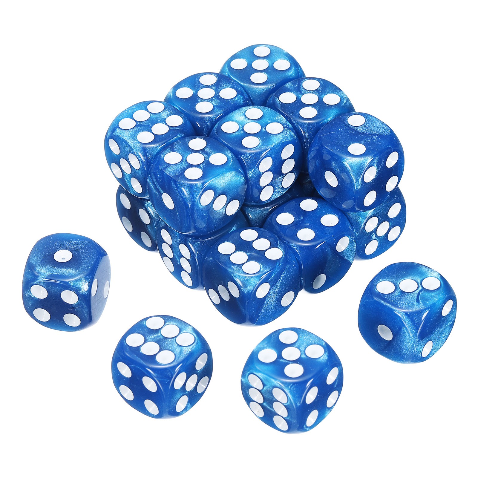 24Pcs 6 Sided Colored Standard Dice, Acrylic D6 Pearl Pattern Dice, Blue