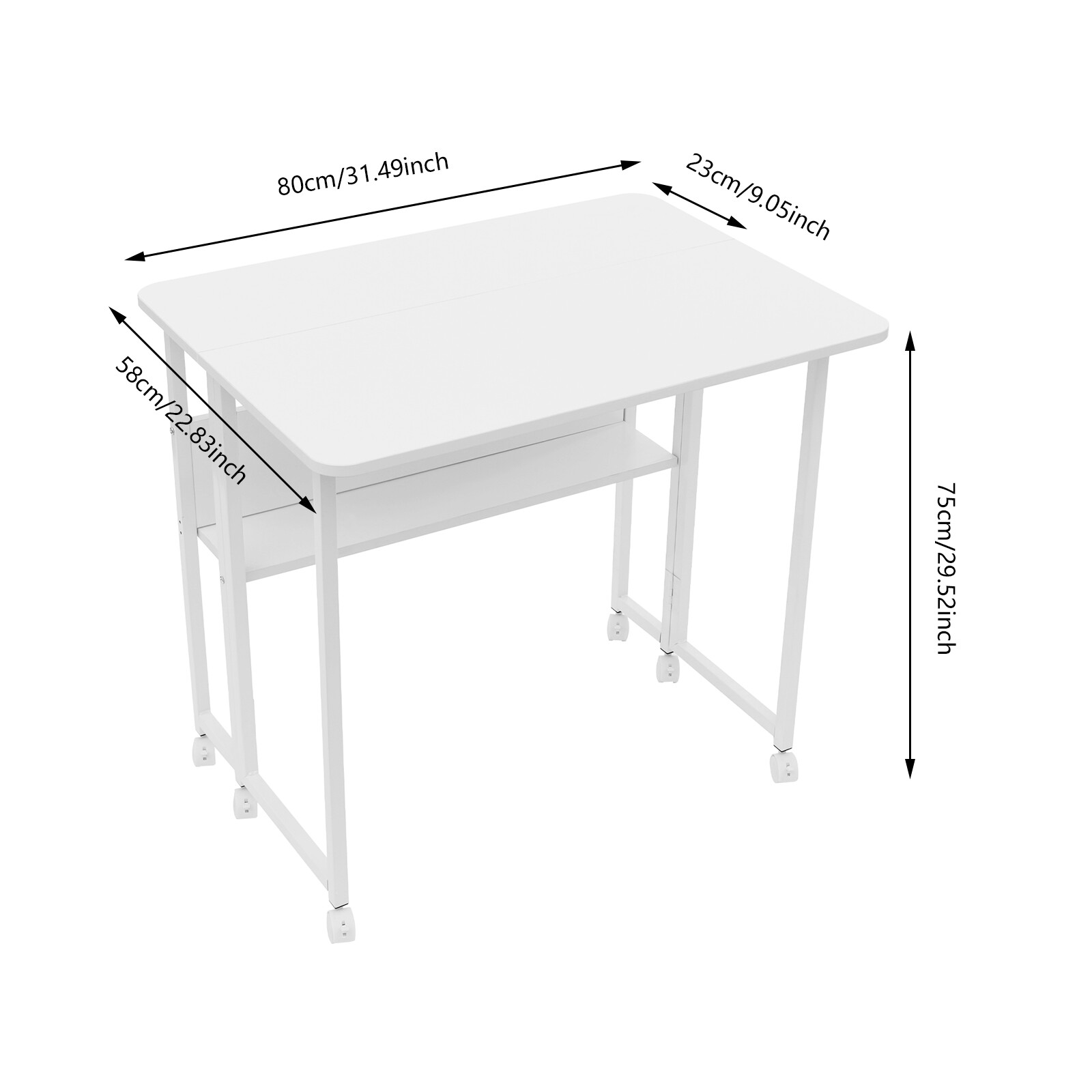 80*58 Cm Folding Desk Small Rolling Desk With Storage Shelf For Computer Desk