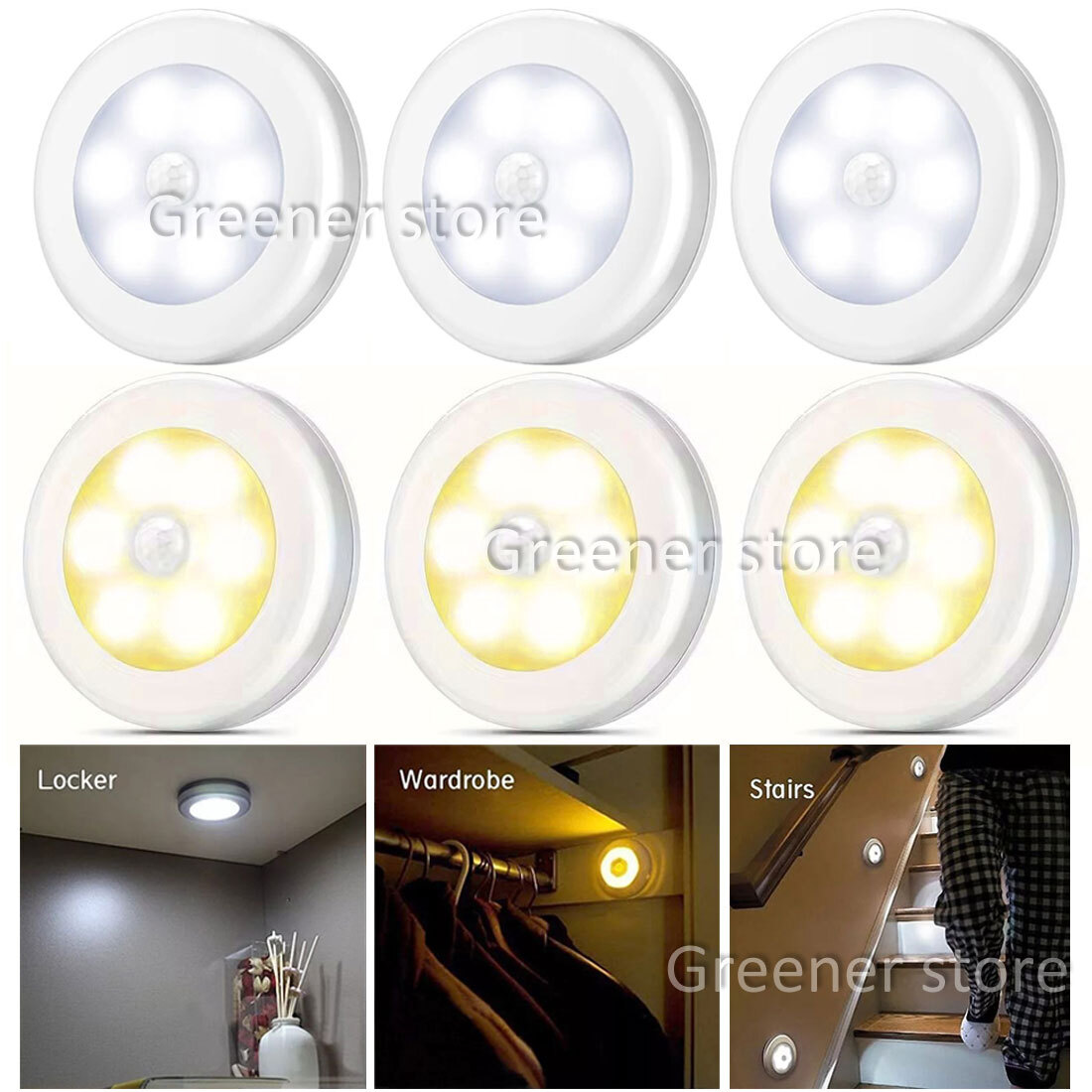 6-LED Motion Sensor Closet Light Battery Powered Indoor Wall Cabinet Night Light