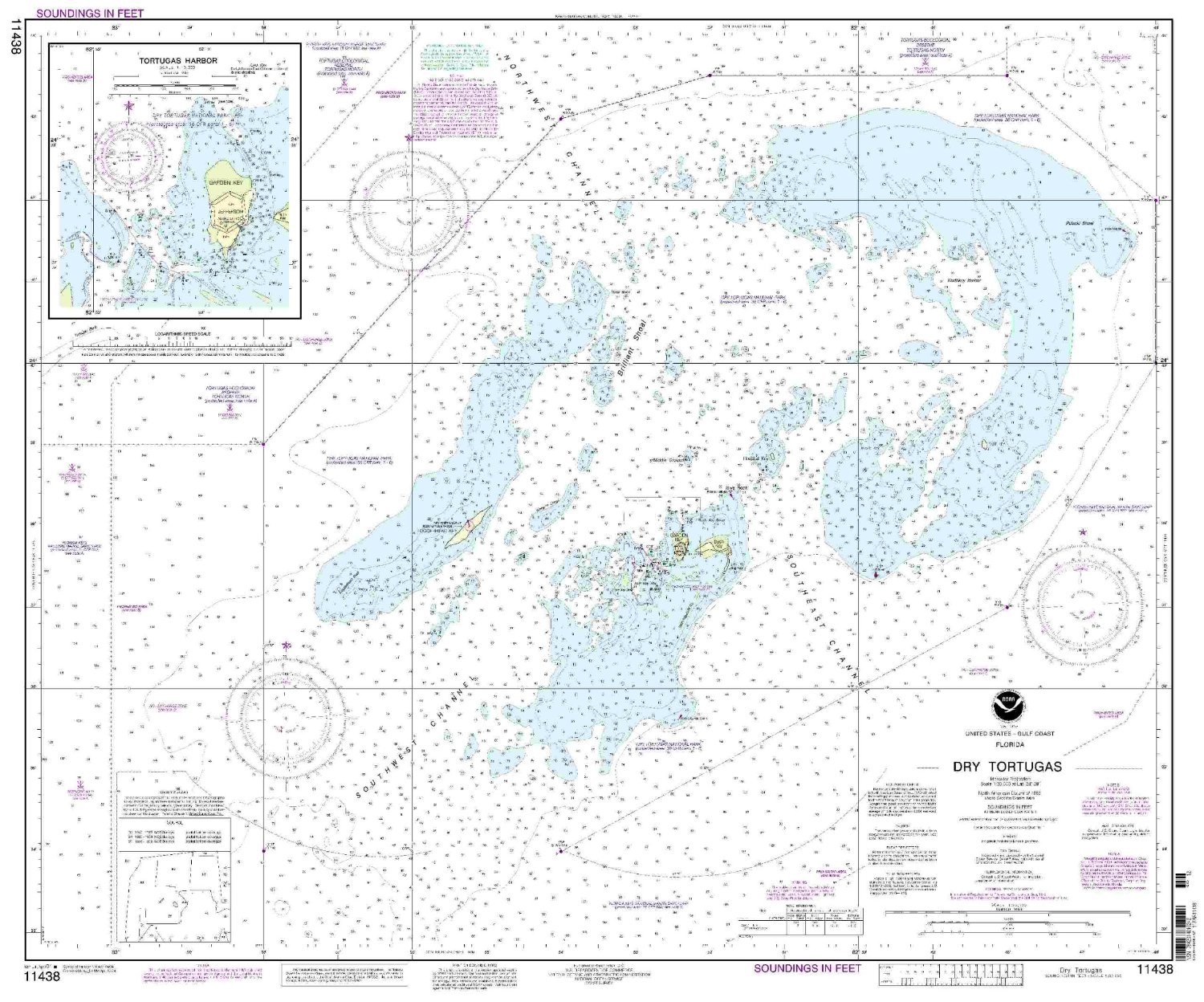 NOAA Chart 11438 Dry Tortugas Tortugas Harbor Nautical Paper Map Chart