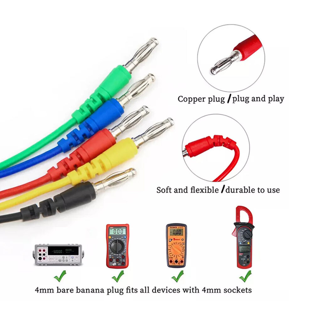 15x 4mm Banana To Banana Plug Test Leads Kit Wire Piercing Probes Alligator Clip