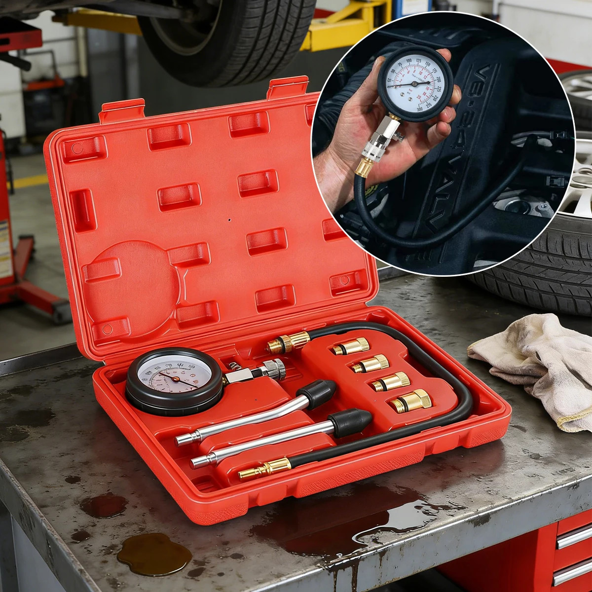Pressure Gauge Gasoline Engine Compression Tester Automotive Inspection Tool