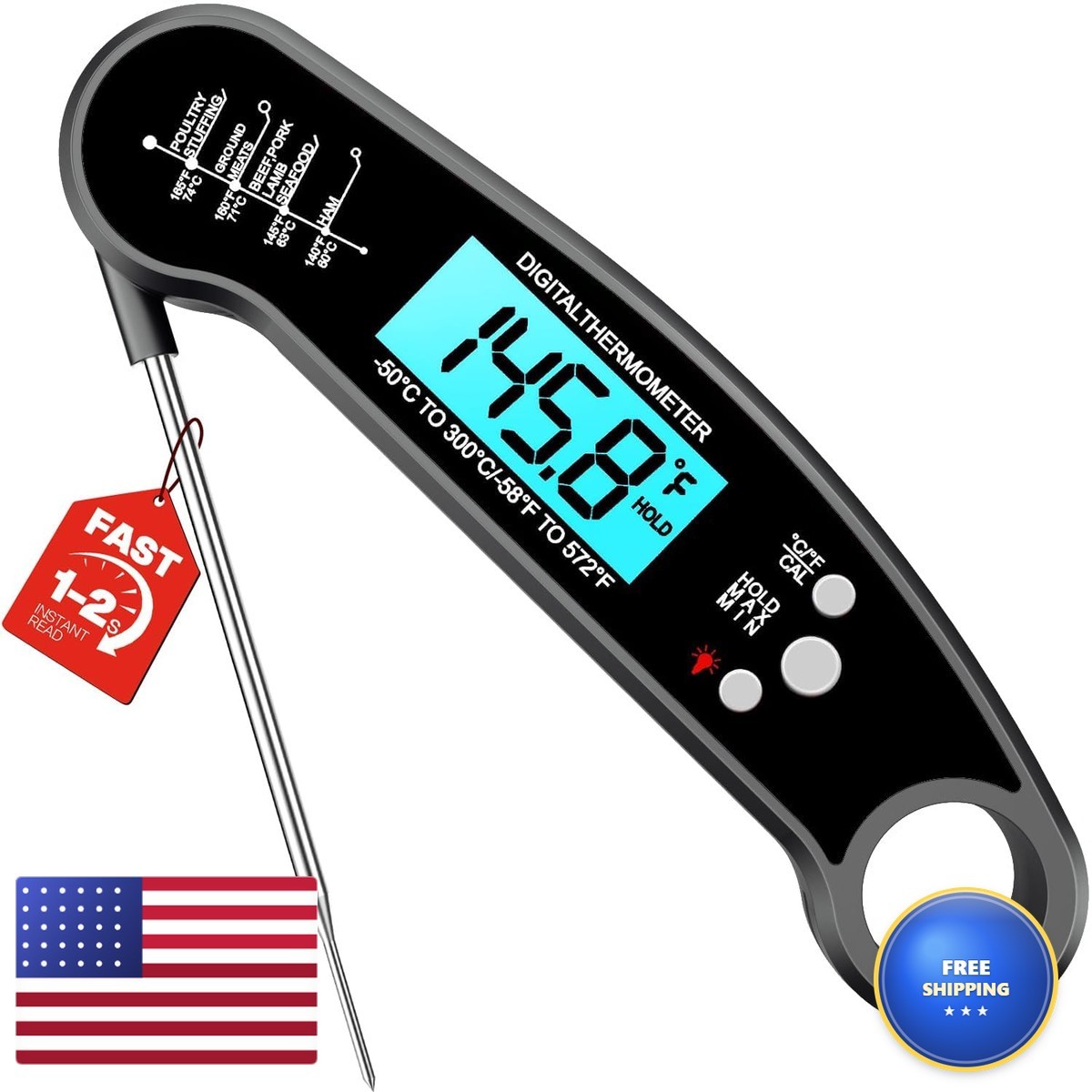 ONFIKY Meat Thermometer Digital Black