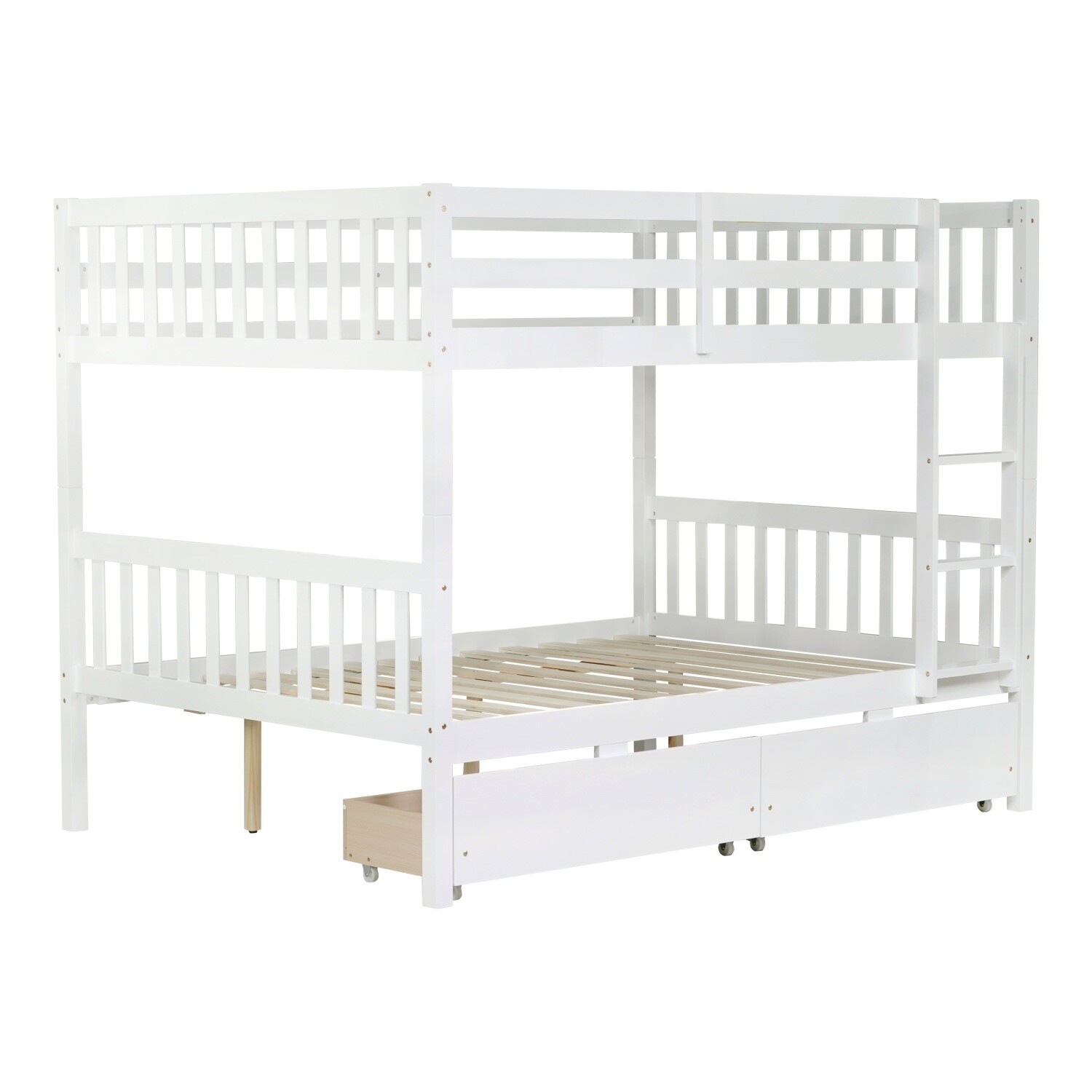 Full Over Full Wood Bunk Bed Convertible Full Size Bed Frame with 2 Drawers