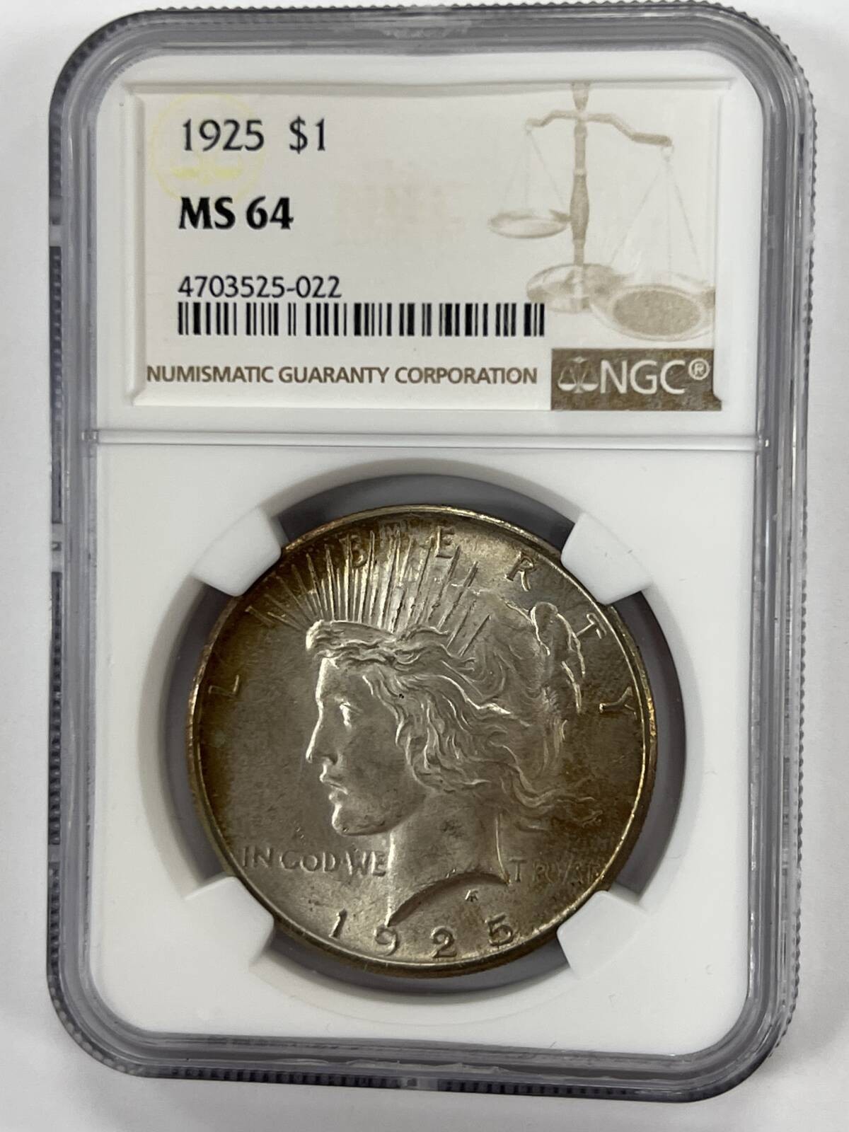 1925 Peace Silver Dollar NGC MS-64 Toned
