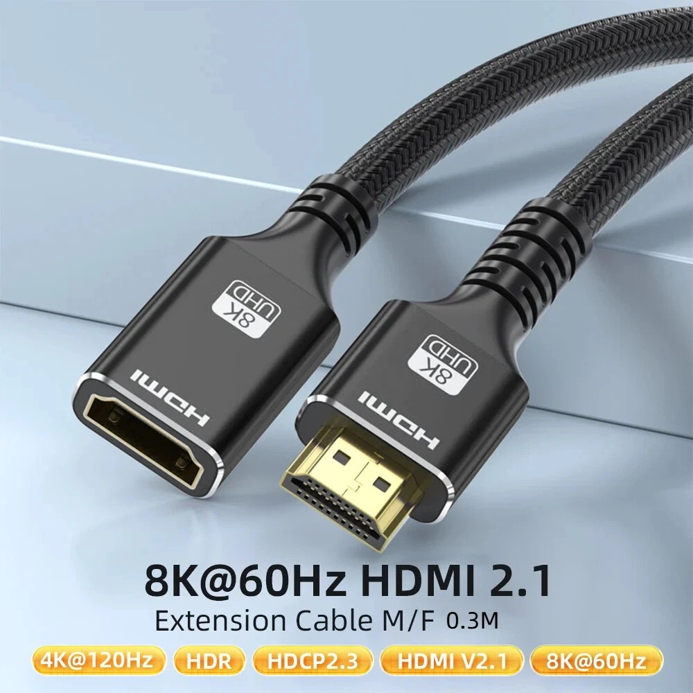 HDMI 2.1 Extension cable 8K@60Hz Male to Female 0.3M for Video PS5 Xbox HDTV HDR
