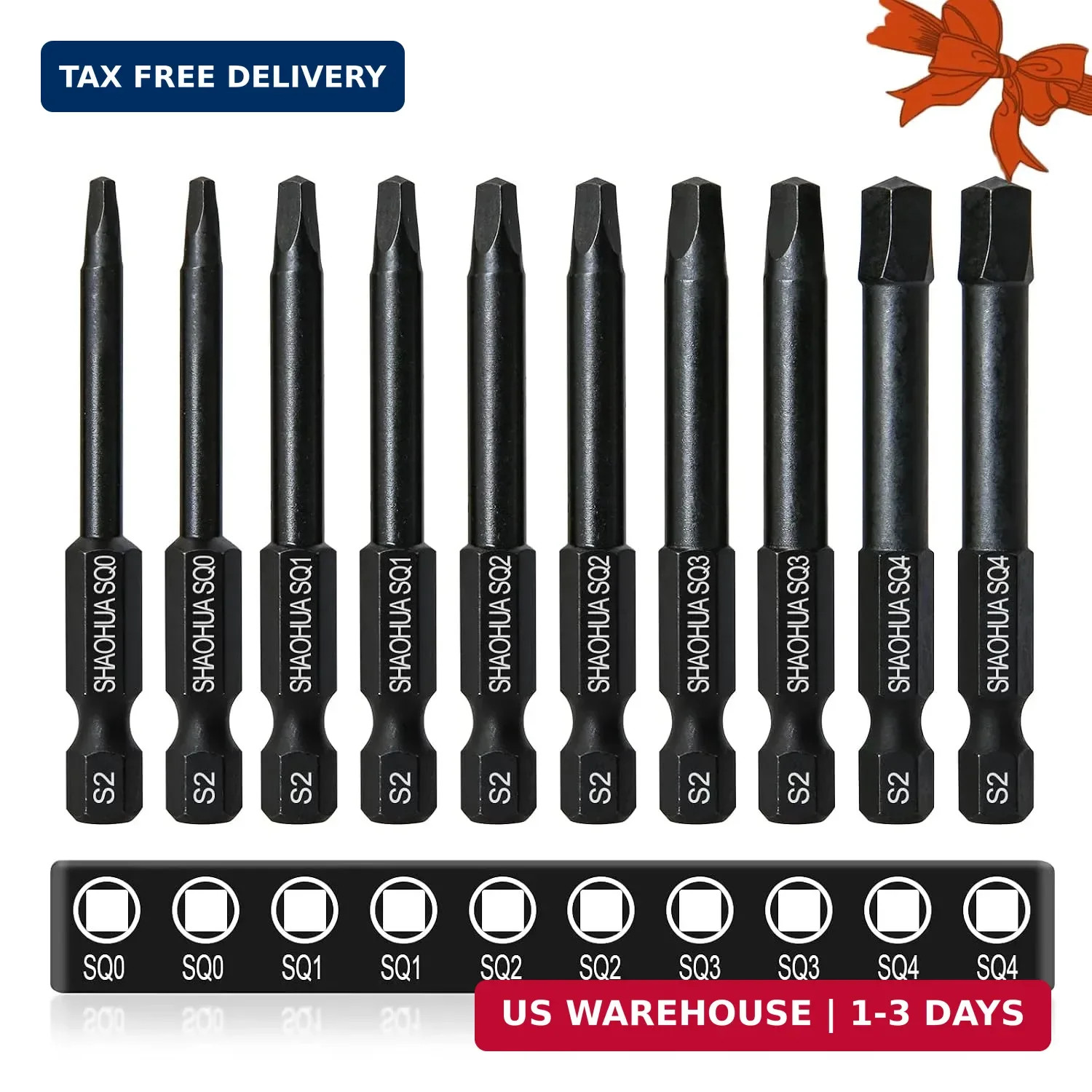 10PCS Square Drill Bit, 2.36" Magnetic Head Robertson Screwdriver, 1/4 Inch Hex