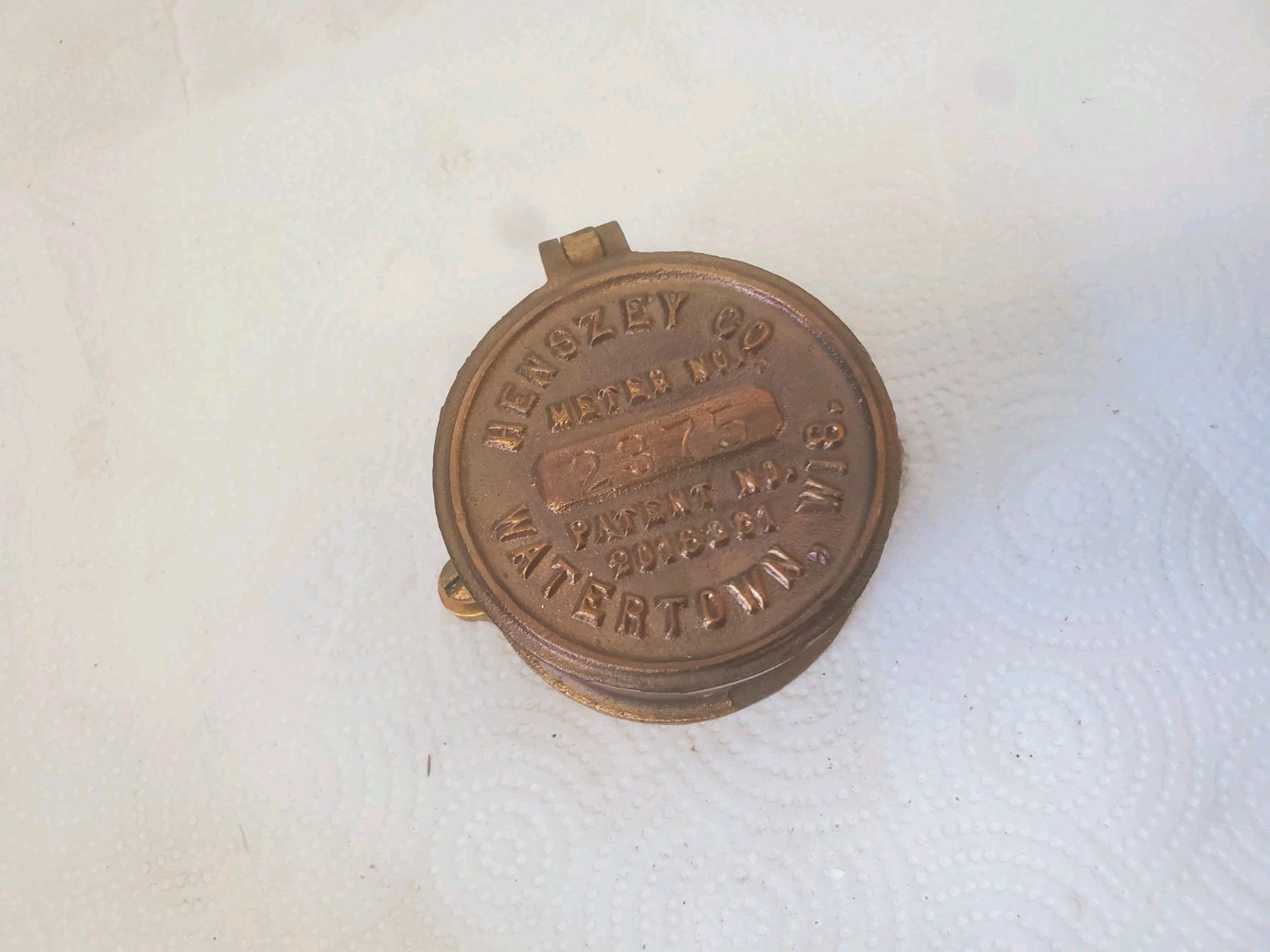 brass cover Henszey Company Watertown Wisconsin water gas Number 2375
