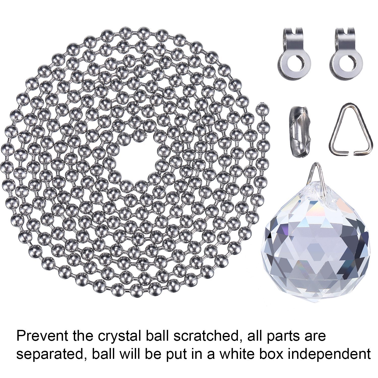 2 Sets Clear Crystal Pull Chain Extension With Connector For Ceiling Light Fan C