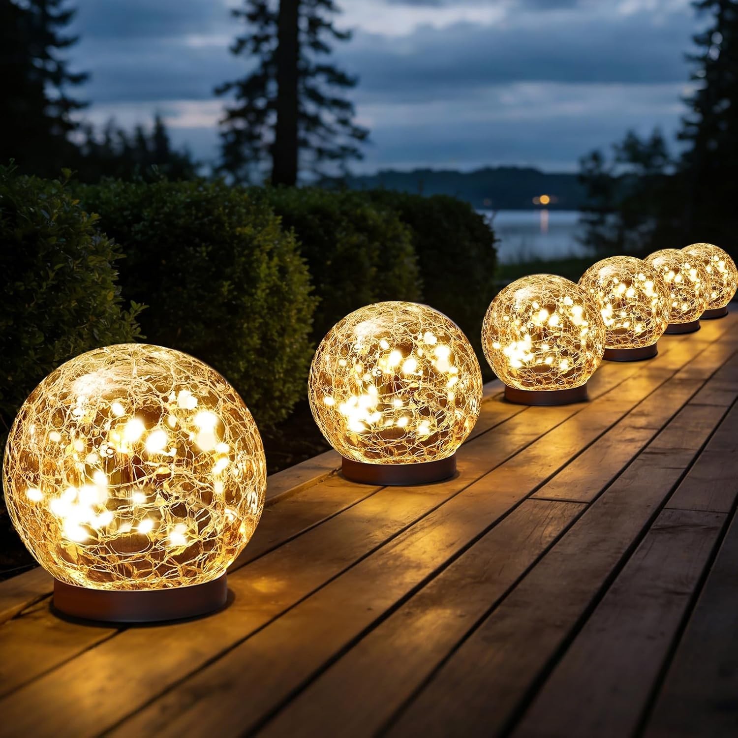 Outdoor Waterproof Crackle Glass Solar Ball Lights Decorative Globe Landscape