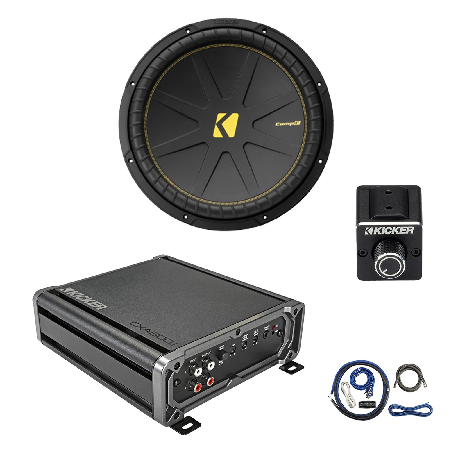 Kicker CXA800.1 800W Mono Amplifier w/Kit, Dual Bass Remote, 15" 900W Subwoofer