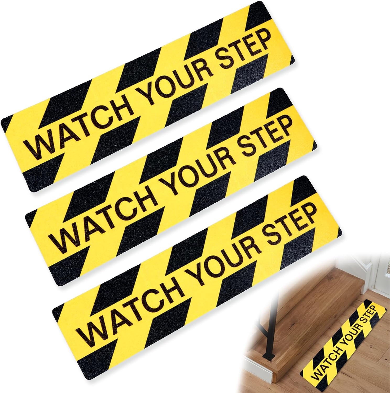 3PCS Watch Your Step Sign,6 X 24 Inch Premium Self Adhesive Watch Your Step Stic